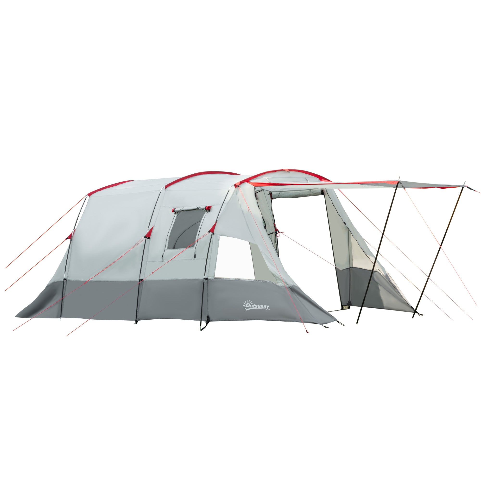 Tunnel Tent for 8 People, Camping Tent with Sleeping Cabin, Living Room, Family Tent with Carrying Bag, Groundsheet, Group Tent with 3 Doors, 2000 mm Water Column, Grey