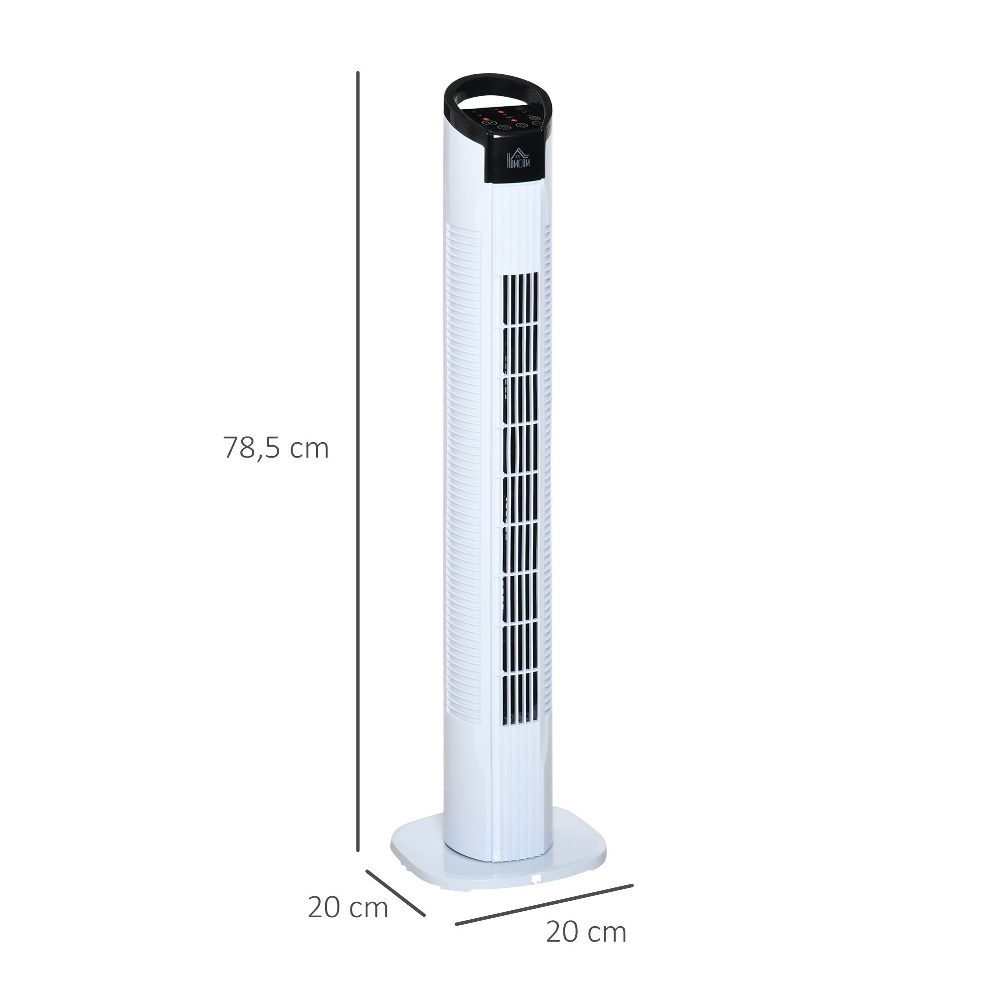 Tower Fan Vertical Fan 50W with Remote Control 3 Speeds LED Display Timer 7.5h and 70° Oscillation Ø20x78.5 cm White