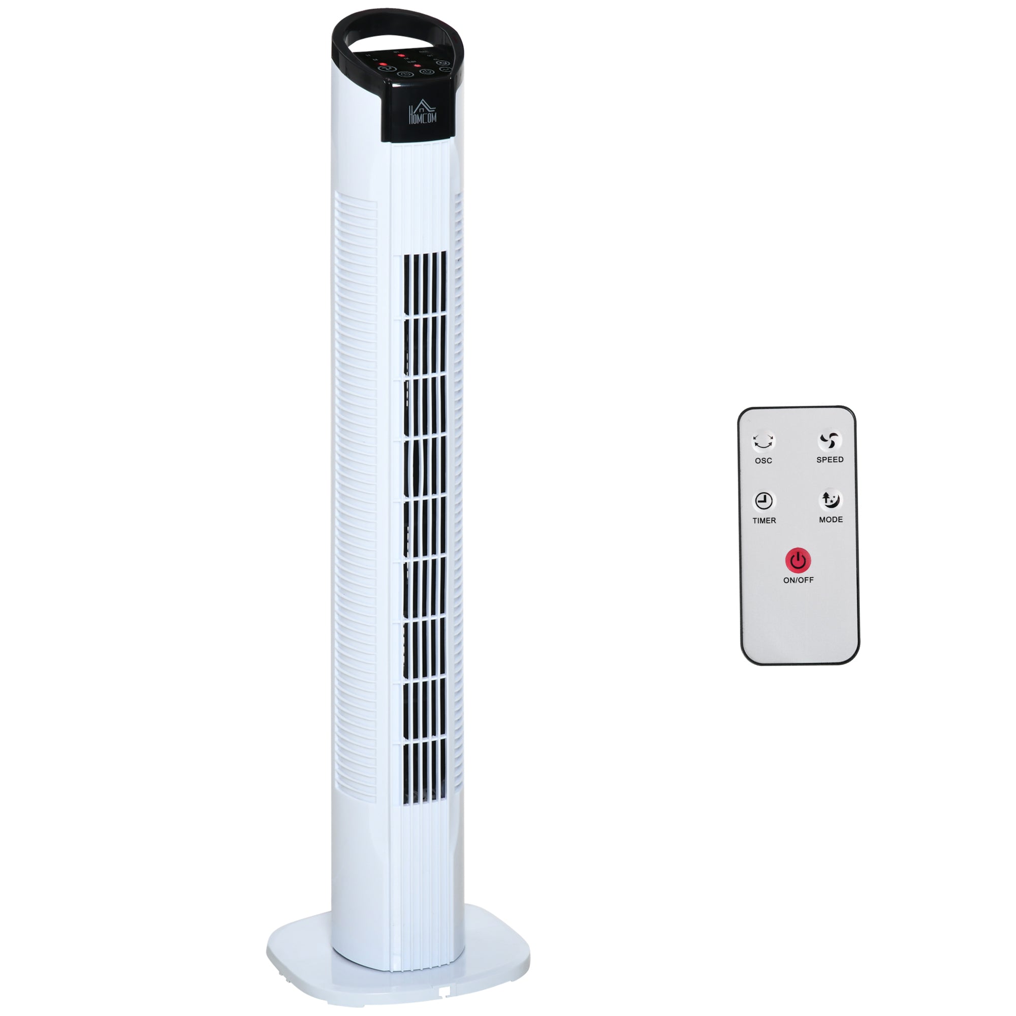 Tower Fan Vertical Fan 50W with Remote Control 3 Speeds LED Display Timer 7.5h and 70° Oscillation Ø20x78.5 cm White
