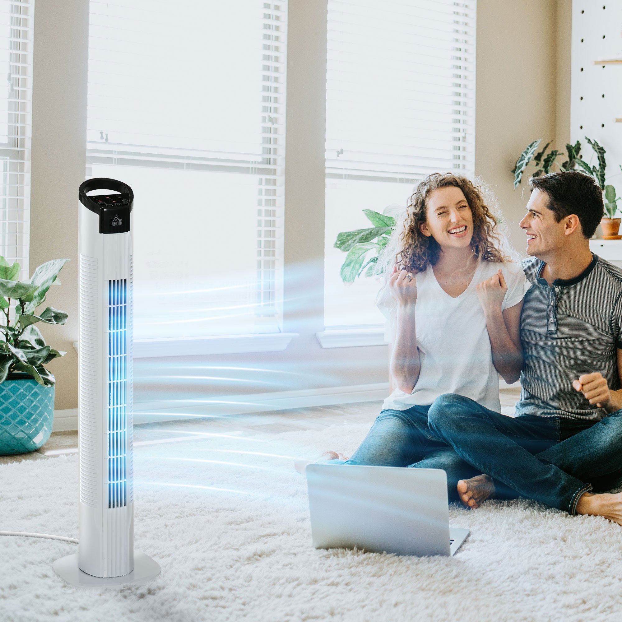 Tower Fan Vertical Fan 50W with Remote Control 3 Speeds LED Display Timer 7.5h and 70° Oscillation Ø20x78.5 cm White