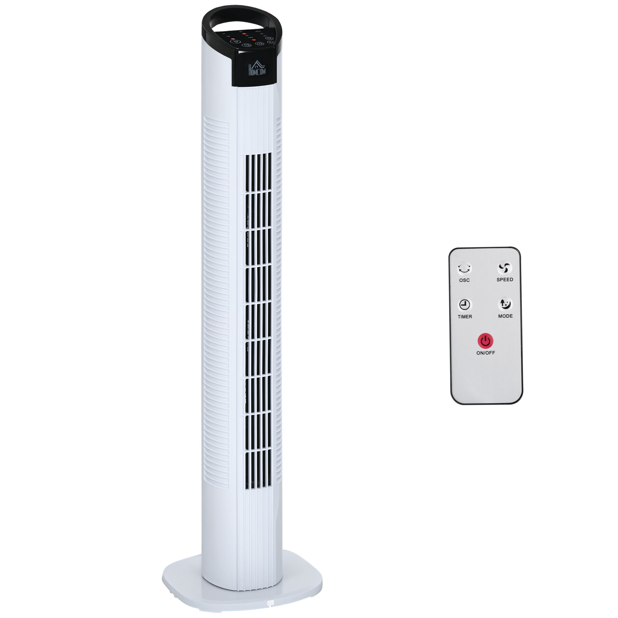 Tower Fan Vertical Fan 50W with Remote Control 3 Speeds LED Display Timer 7.5h and 70° Oscillation Ø20x78.5 cm White