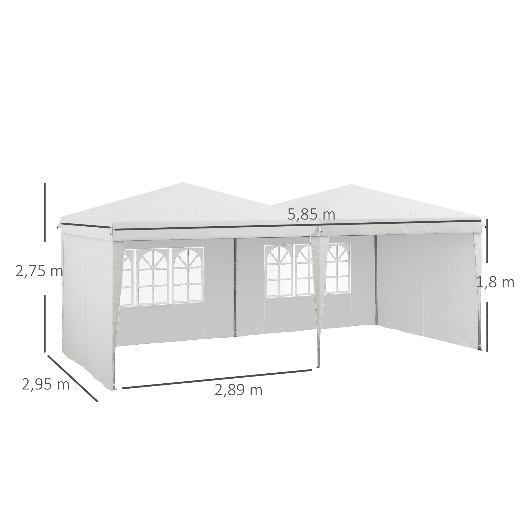 Foldable Canopy 6x3 m Garden Gazebo with Adjustable Height UV30+ Protection Waterproof Sandbags and Carrying Bag Outdoor Gazebo for Garden Parties White
