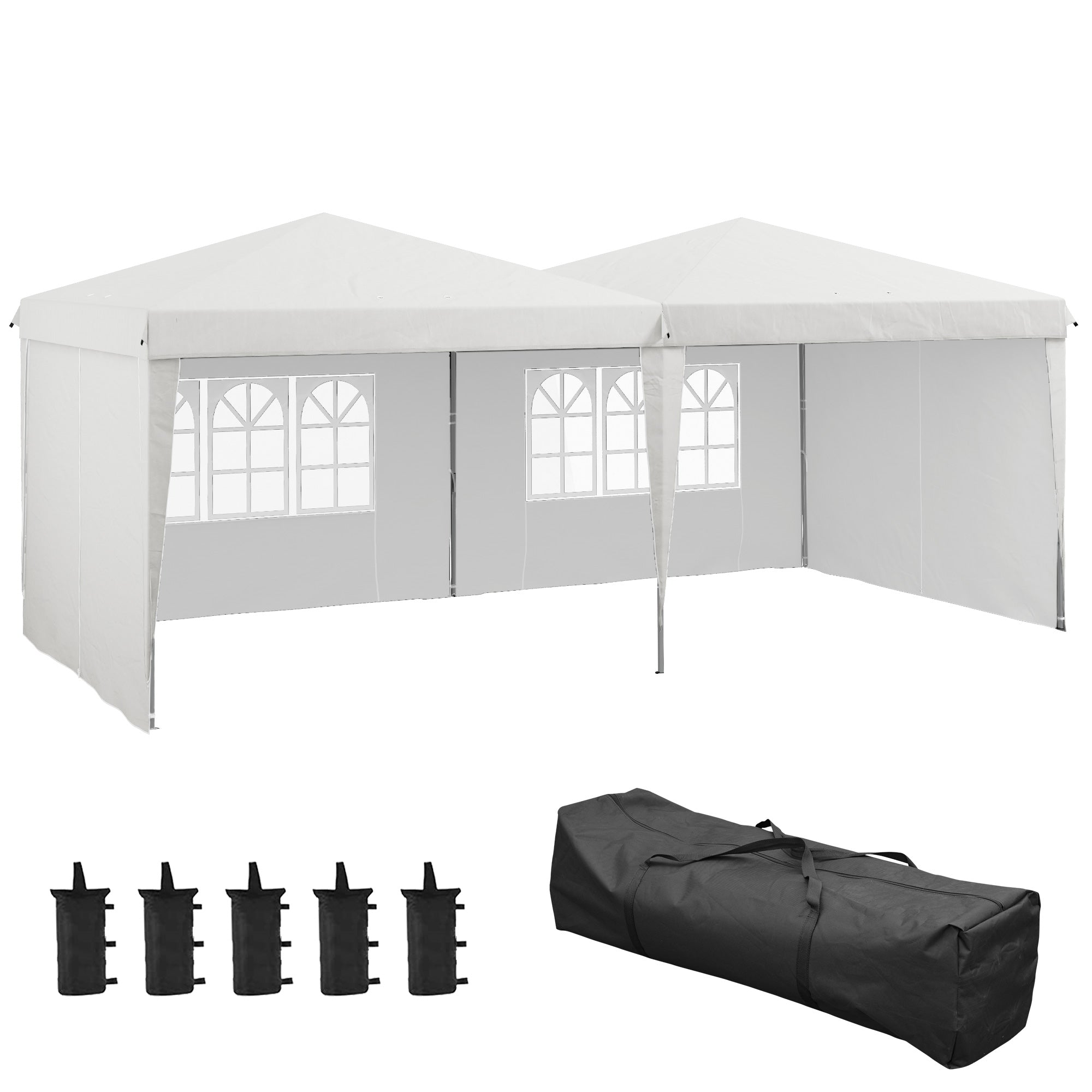 Foldable Canopy 6x3 m Garden Gazebo with Adjustable Height UV30+ Protection Waterproof Sandbags and Carrying Bag Outdoor Gazebo for Garden Parties White