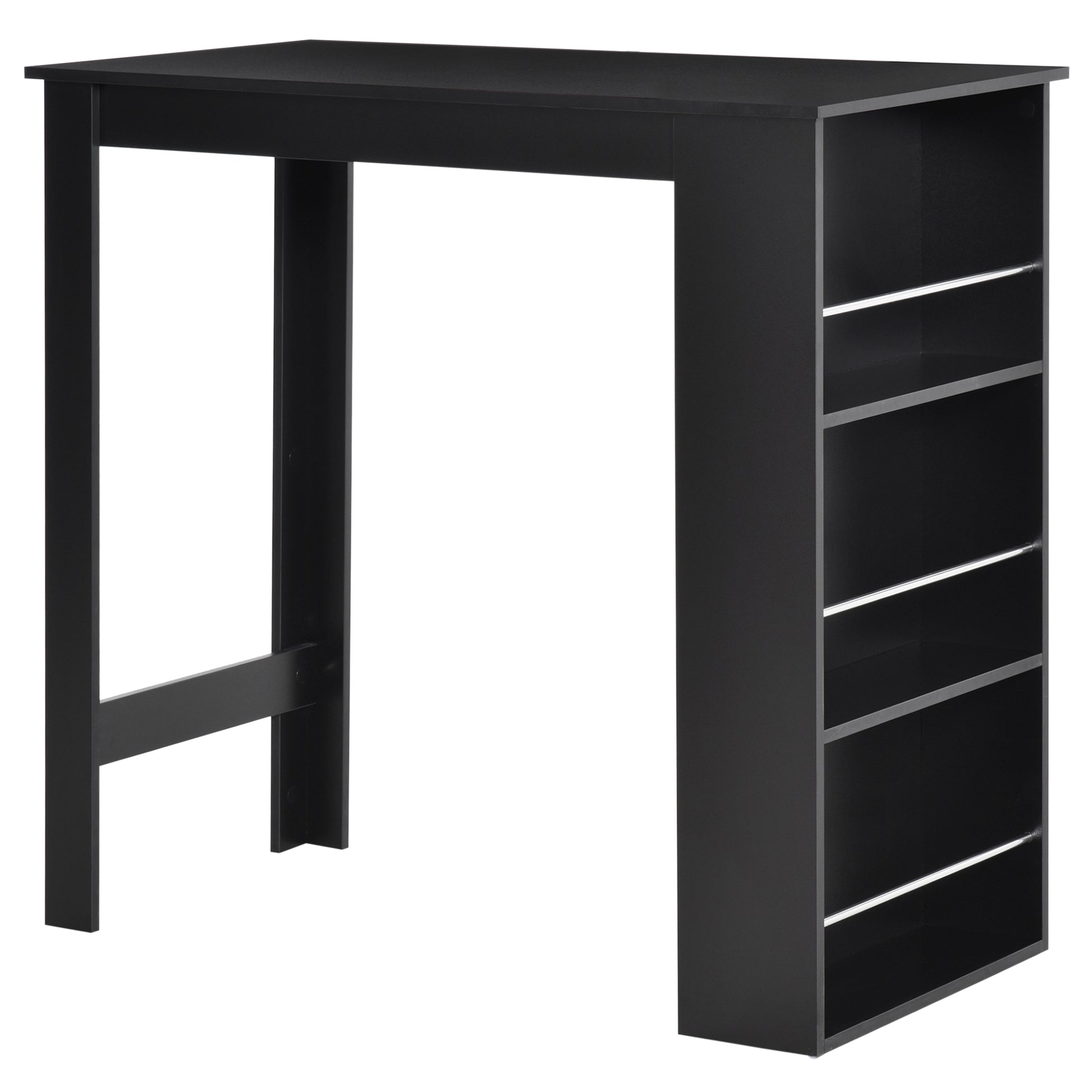 Bistro Bar Table Dining Table with 3 Shelves for Drinks and Bar Wood Structure High Table for Kitchen Living Room 112x57x106 cm Black