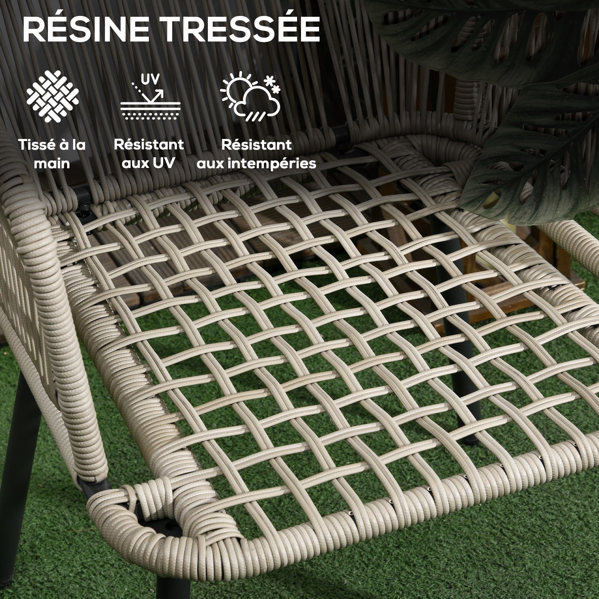 Garden Bistro Set 3 Pieces Bistro Garden Set Steel Frame 2 Armchairs + 1 Round Coffee Table Grey Cushions Included