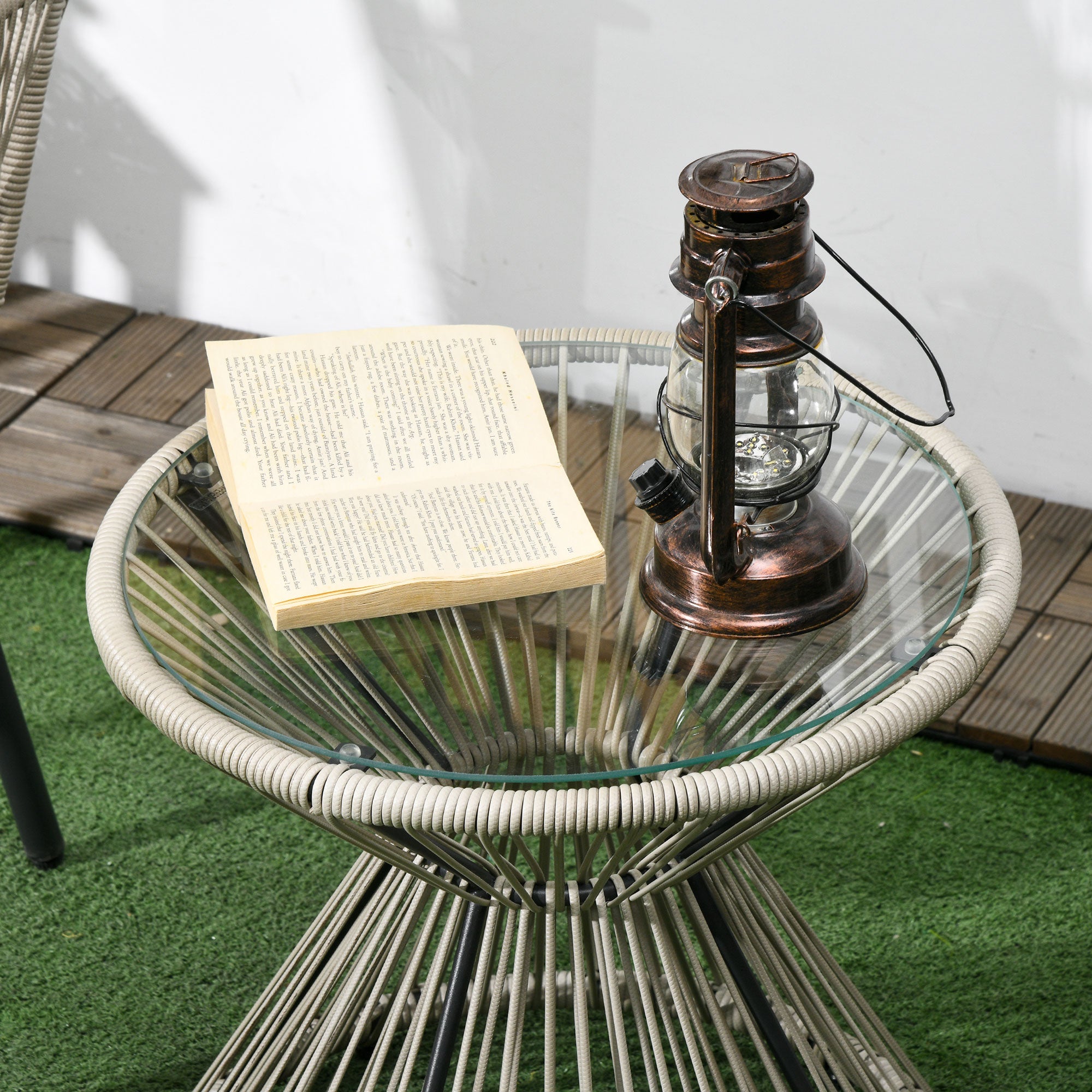 Garden Bistro Set 3 Pieces Bistro Garden Set Steel Frame 2 Armchairs + 1 Round Coffee Table Grey Cushions Included