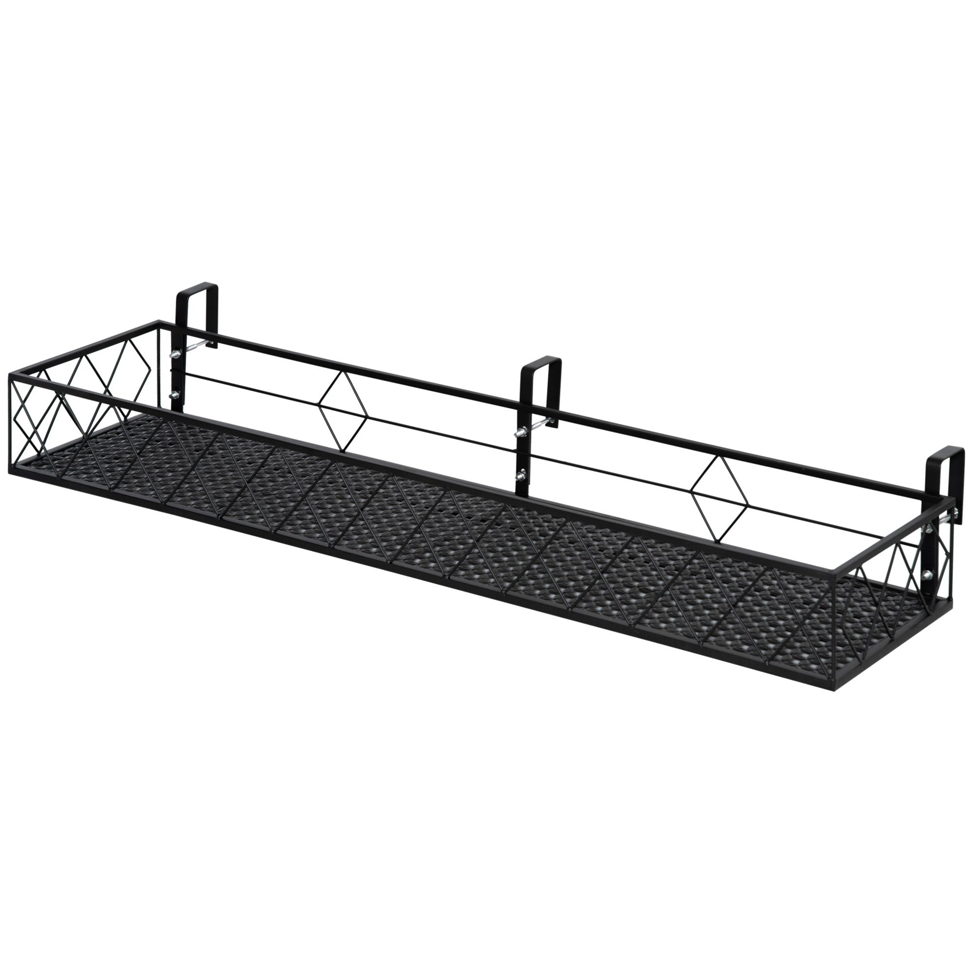 Outdoor Planter with Railing Hooks, Metal Balcony and Terrace Flower Pot Holder, Load Capacity Up to 20kg, 100x31x12cm, Black