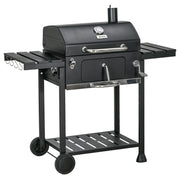 Charcoal Grill, Camping Grill with Two Grills, Folding Side Table, Grill Cart with Shelf, BBQ Handle, Stainless Steel, Black, 120 x 64 x 114 cm