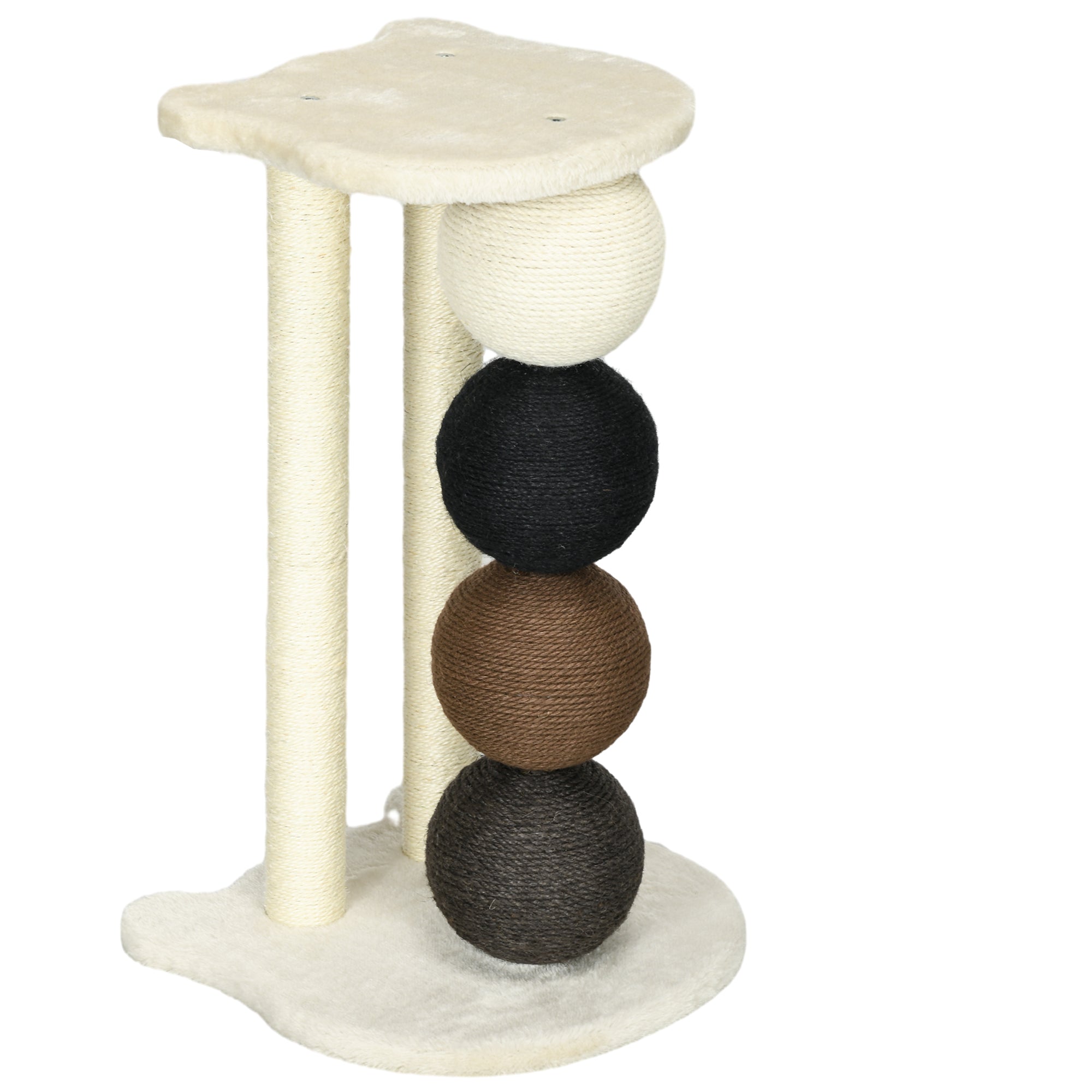Scratching Post for Cats, Cat Scratching Tree with Platform, Scratching Post with 2 Sisal Posts and 4 Sisal Balls, Cat Scratcher Toy, 38 x 38 x 64 cm