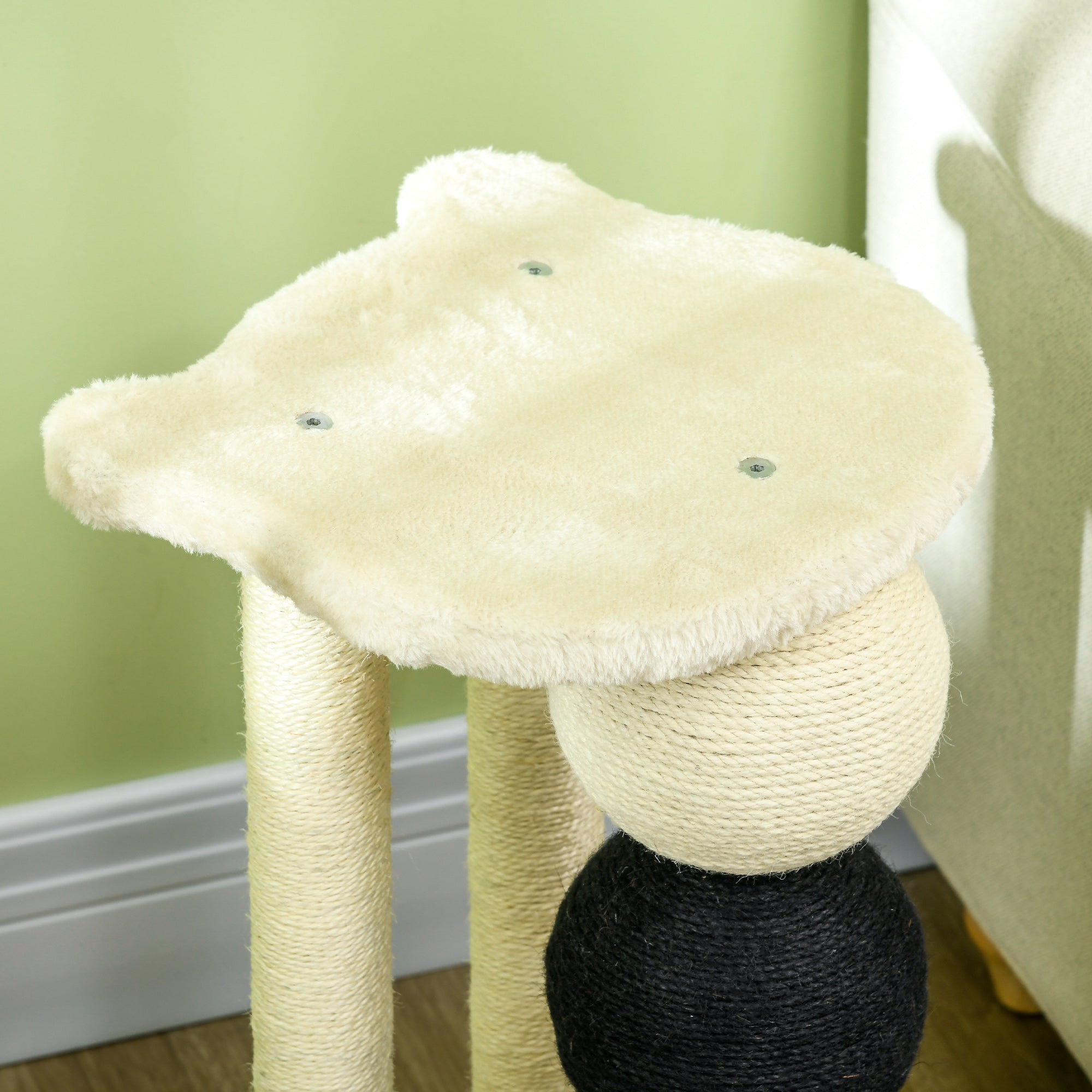 Scratching Post for Cats, Cat Scratching Tree with Platform, Scratching Post with 2 Sisal Posts and 4 Sisal Balls, Cat Scratcher Toy, 38 x 38 x 64 cm