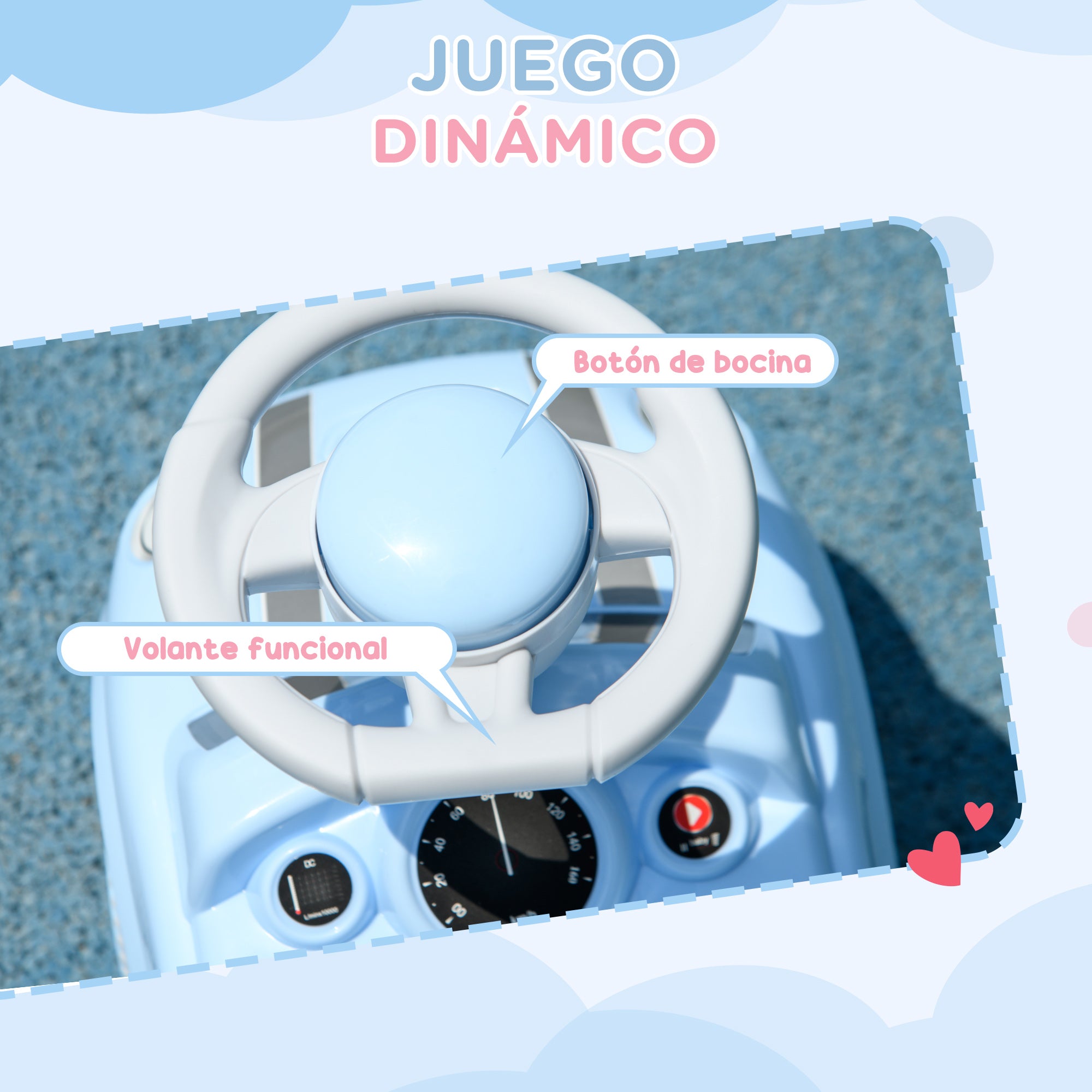 Baby Walker for 18 to 36 Months Babies Ride-on Car with Steering Wheel Horn and Anti-Tip System Load 25 kg 53x25x35 cm Light Blue