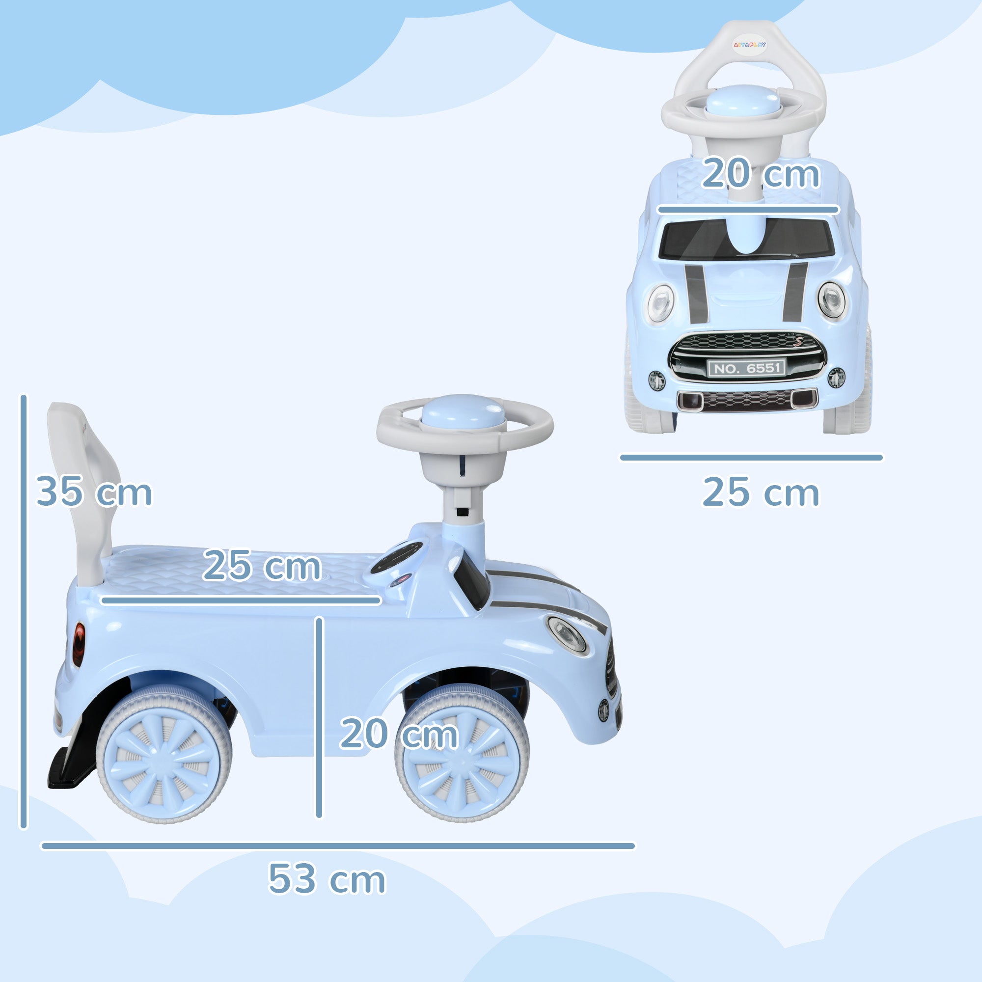 Baby Walker for 18 to 36 Months Babies Ride-on Car with Steering Wheel Horn and Anti-Tip System Load 25 kg 53x25x35 cm Light Blue
