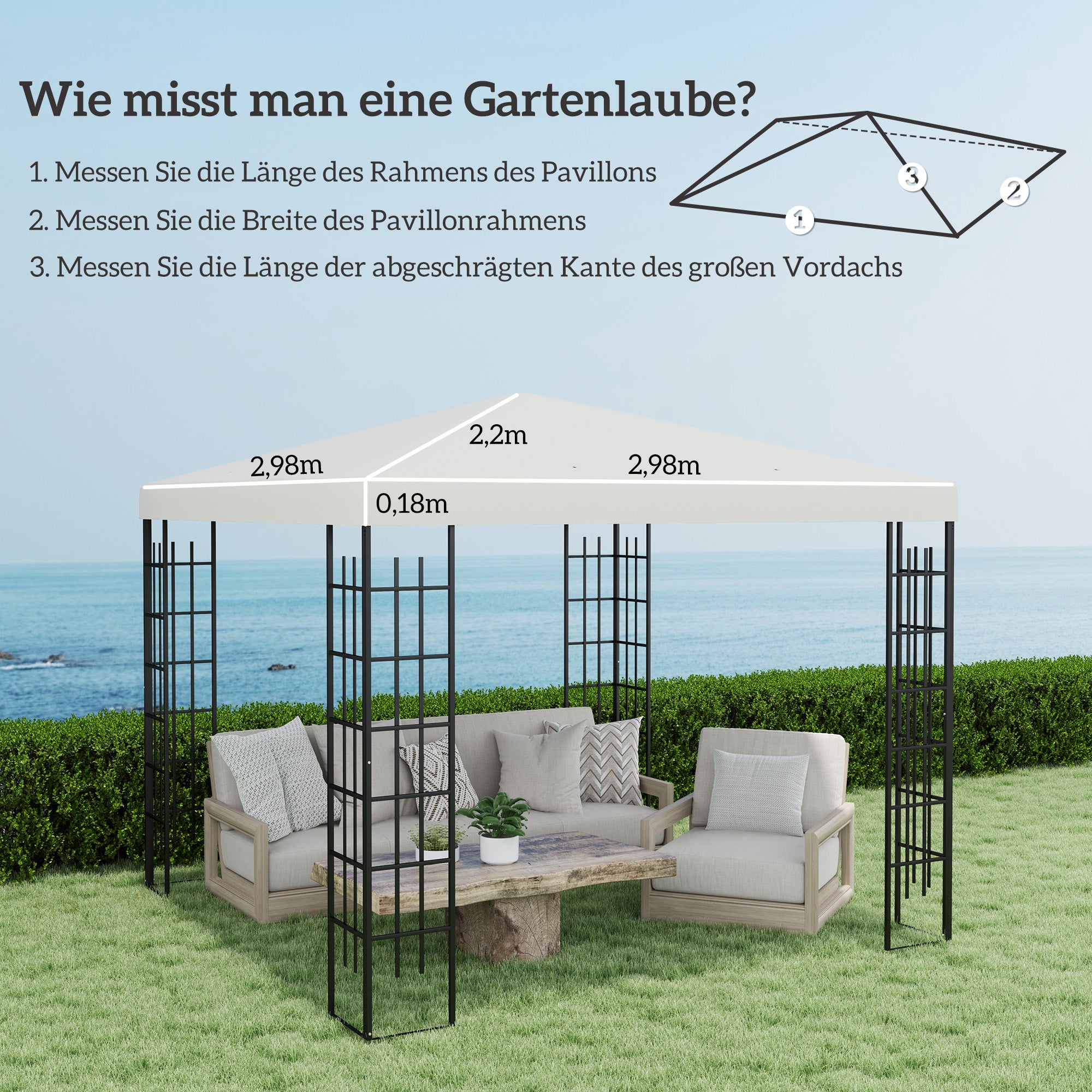 Replacement Canopy for 3 x 3 m Pavilion, Waterproof Pavilion Cover, Replacement for Garden Pavilion, Oxford Fabric Replacement Parts, 370 g/m², Light Grey