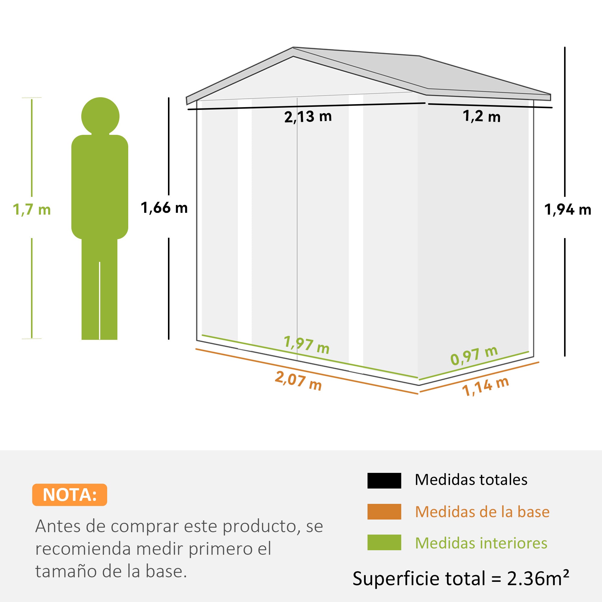 Garden Shed Outdoor 2.36m² 213x120x194 cm Exterior Garden Storage Shed with Reinforced Base (Floor NOT Included) Double Sliding Doors Padlock Windows Dark Green
