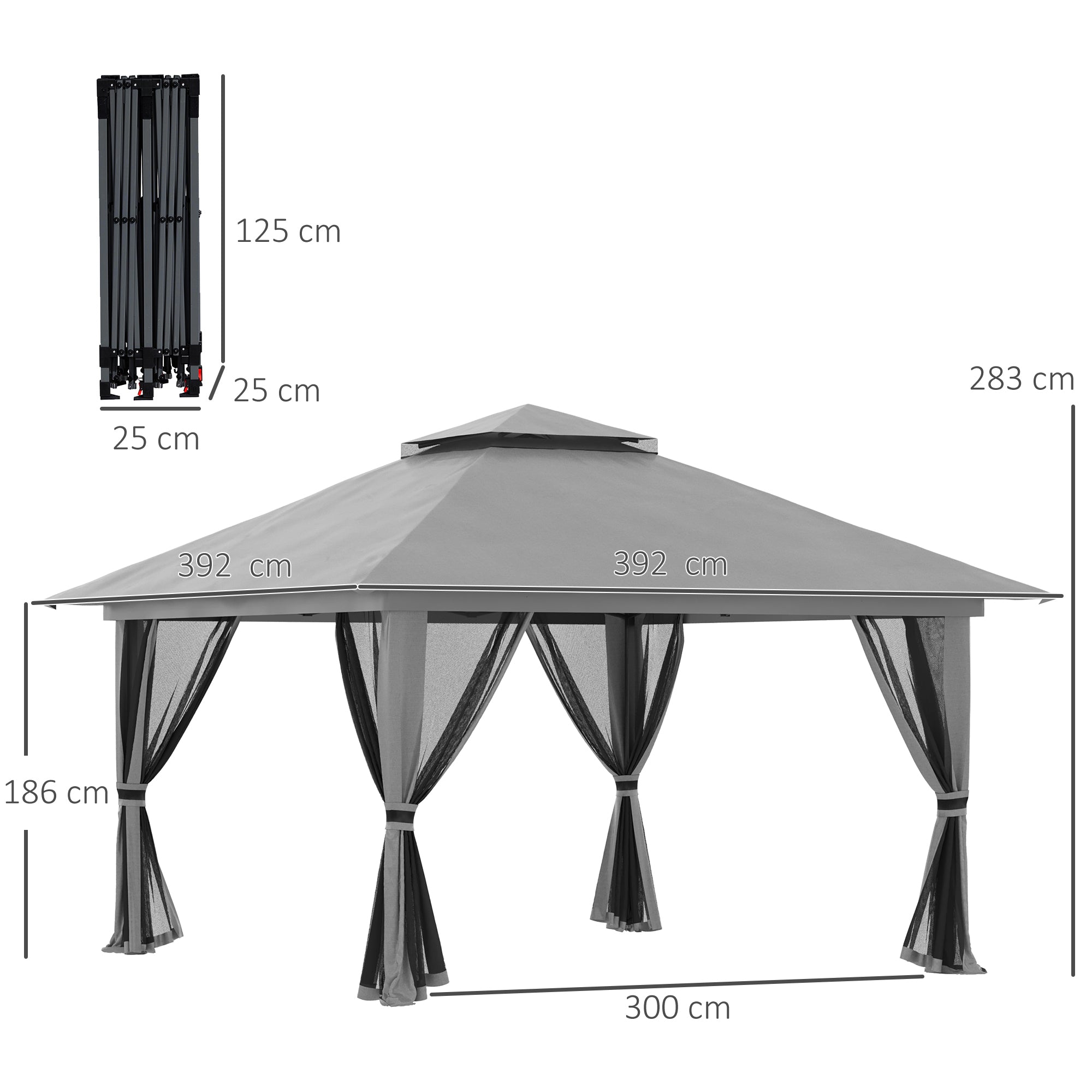Pavilion 4x4m Stable Winterproof Pop-up Garden Pavilion with Double Roof, UV Protection 50+ Party Tent Gazebo with 4 Side Walls Bag Sandbags for Camping Garden Festival, Dark Grey