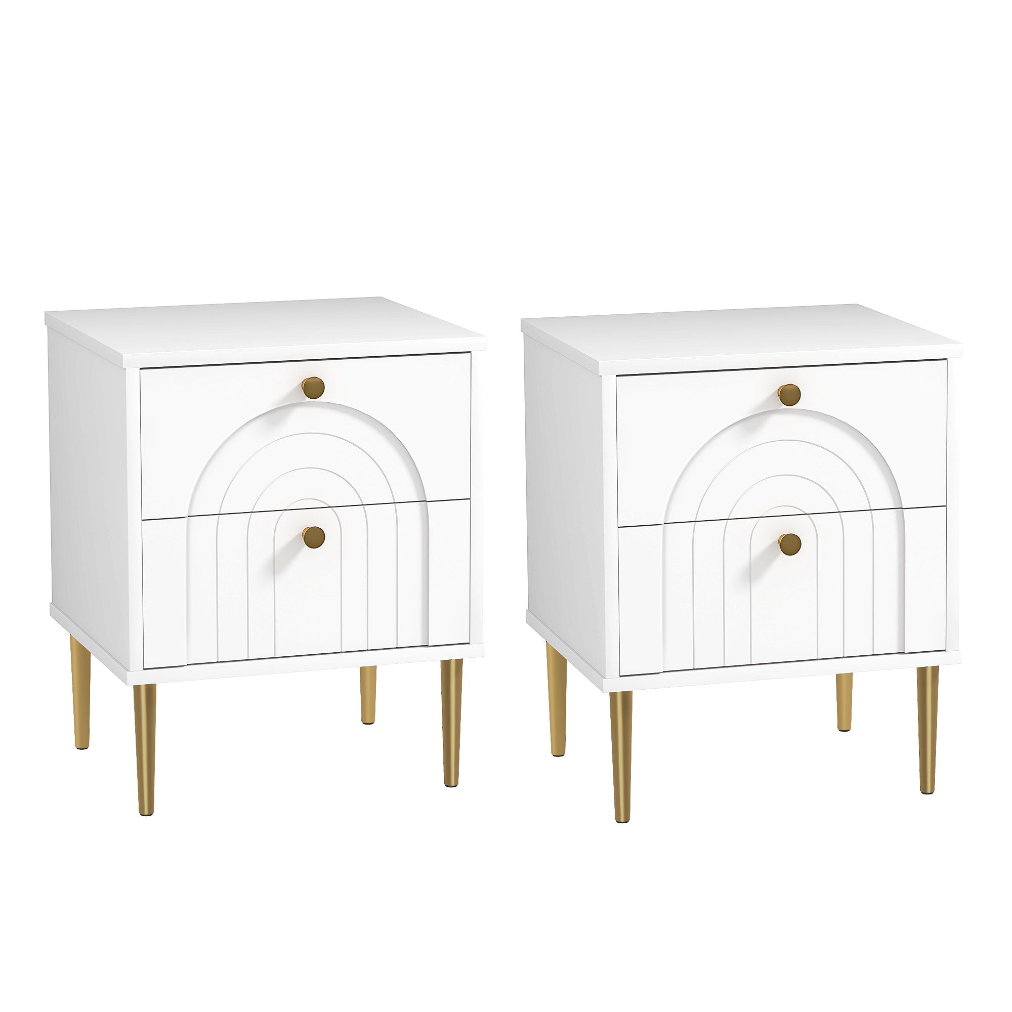 Pack of 2 Nightstands Bedside Tables with 2 Drawers and Steel Legs Modern Style 40x35x50 cm White