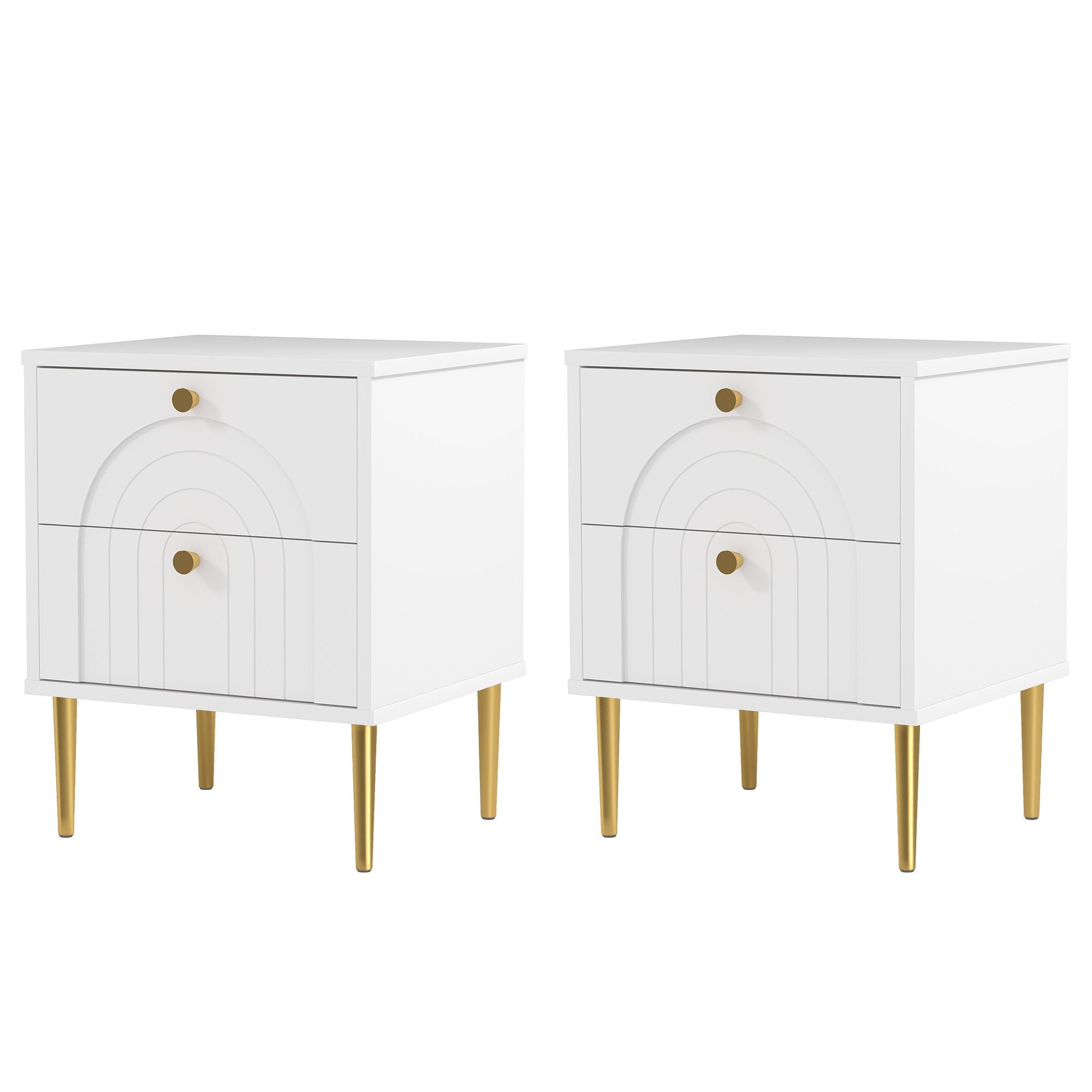Pack of 2 Nightstands Bedside Tables with 2 Drawers and Steel Legs Modern Style 40x35x50 cm White