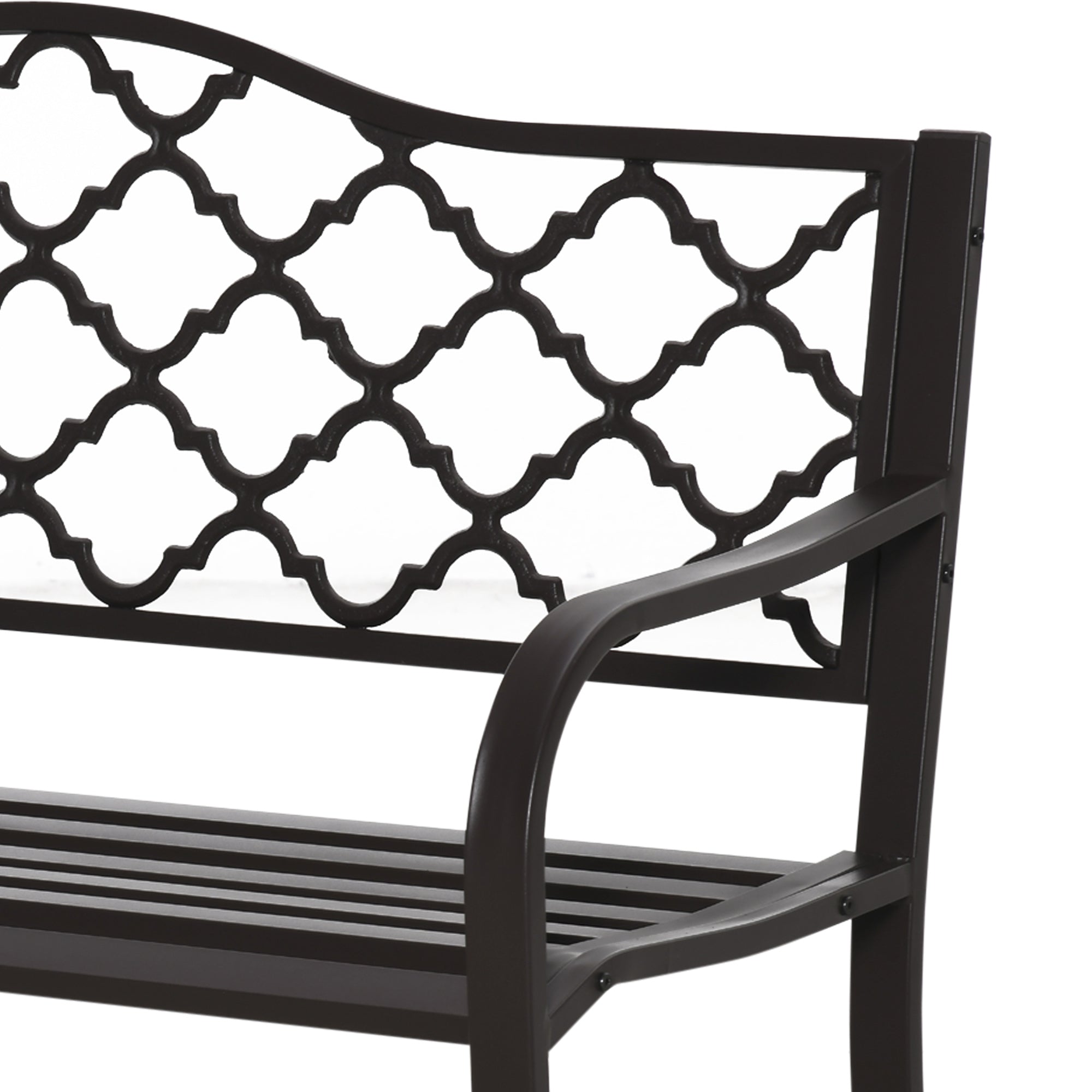 Rural Chic Style 3-Seater Garden Bench for Patio 128L x 60W x 89H cm Anti-Corrosion Epoxy Metal Cast Iron Brown