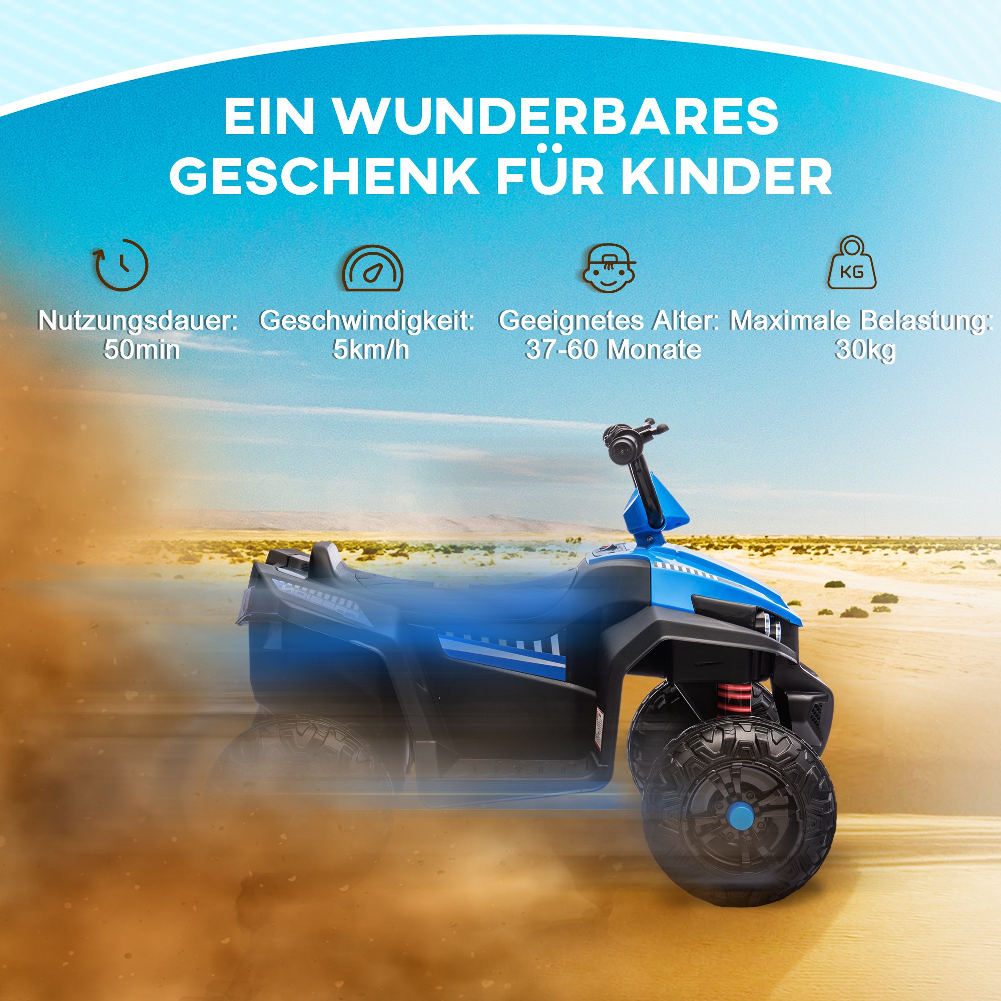 Electric Quad for Kids 12V Children's Quad with 4-Wheel Suspension, MP3 Music Player, Kids Vehicle with Headlights, Forward and Reverse Gear, for 3-5 Years Old Kids, 5 km/h, Metal, Blue