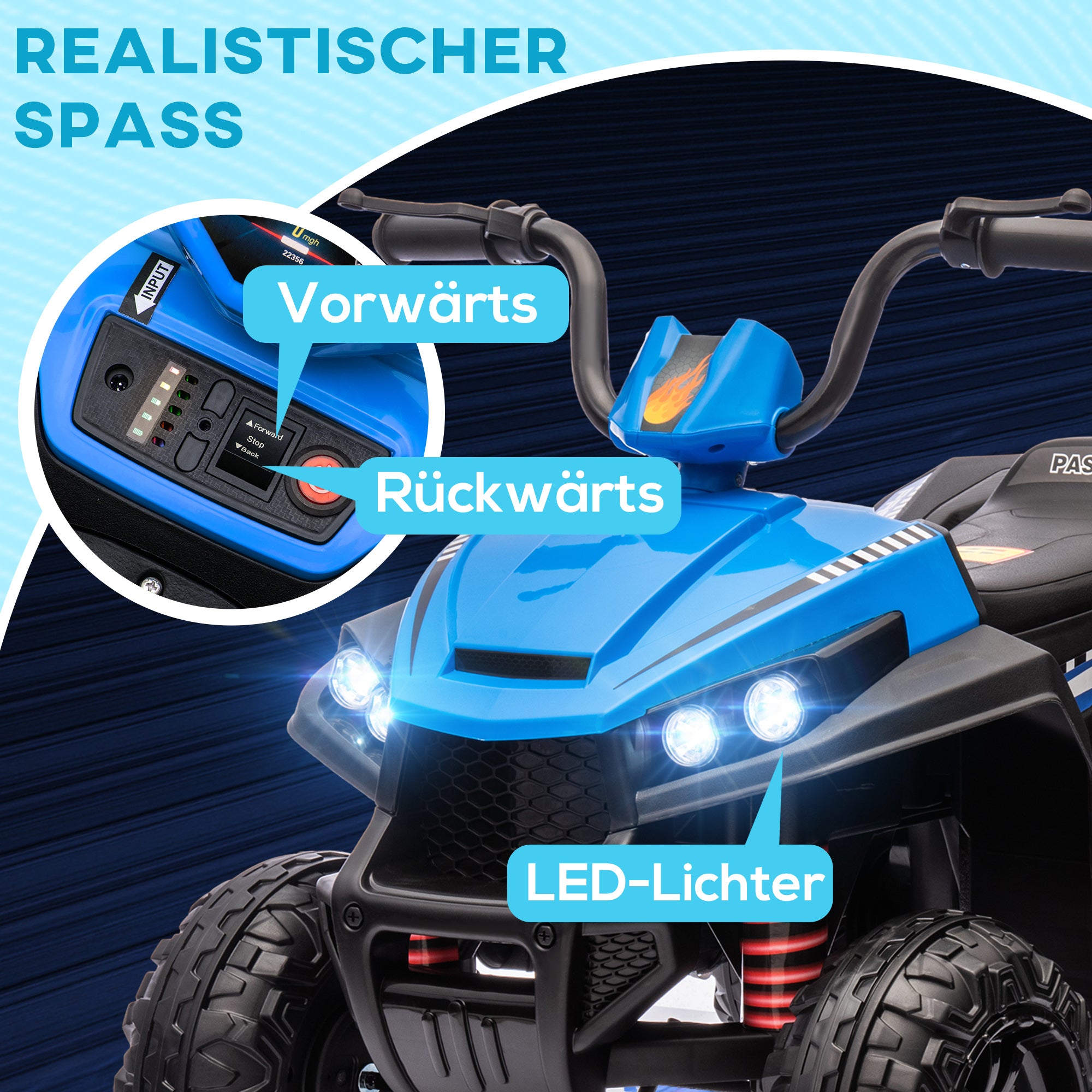Electric Quad for Kids 12V Children's Quad with 4-Wheel Suspension, MP3 Music Player, Kids Vehicle with Headlights, Forward and Reverse Gear, for 3-5 Years Old Kids, 5 km/h, Metal, Blue