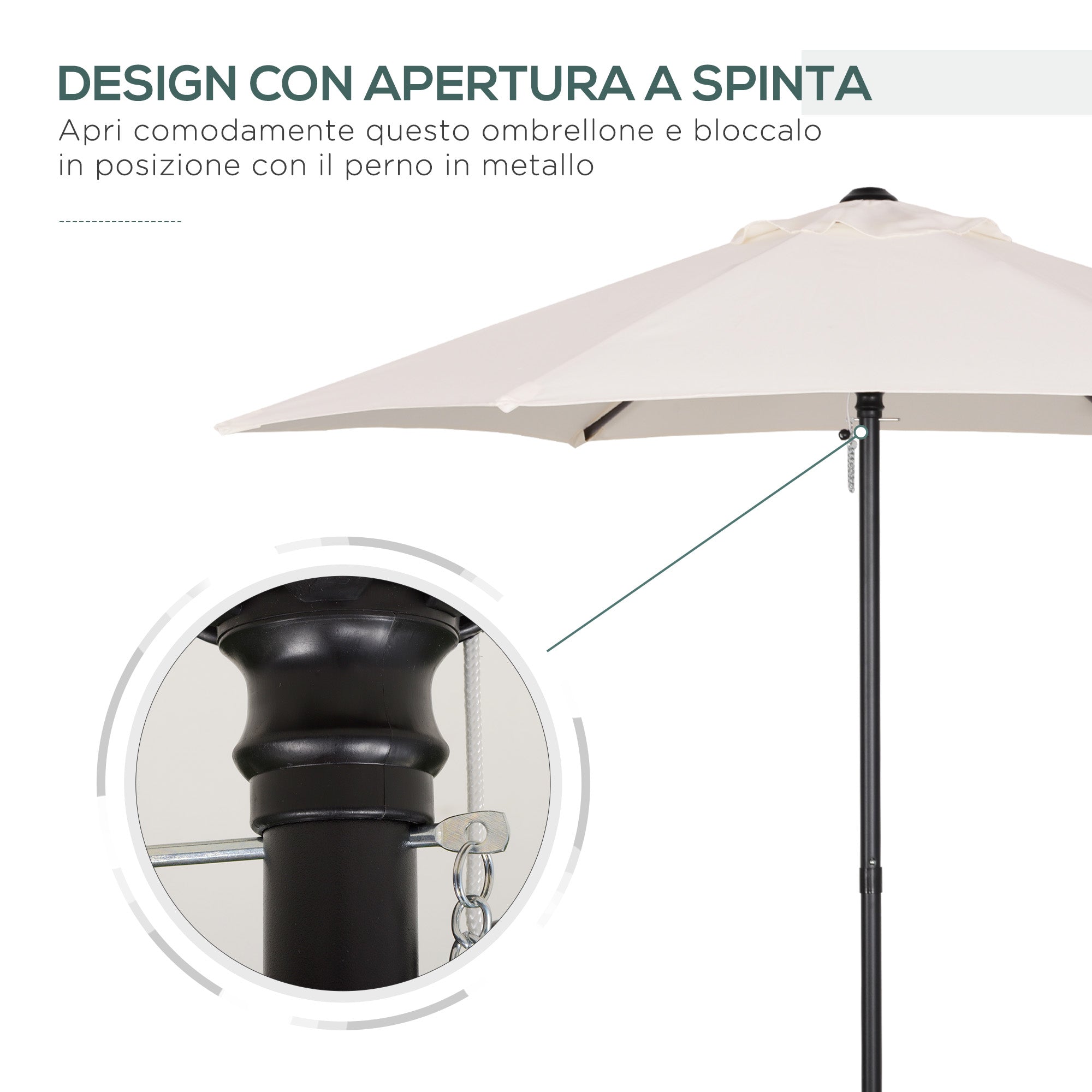 Garden Umbrella 2x2 m with Air Vent, Outdoor Umbrella with 6 Aluminum Ribs and 160 g/㎡ Polyester Cover, for Yard, Terrace, and Balcony, Cream