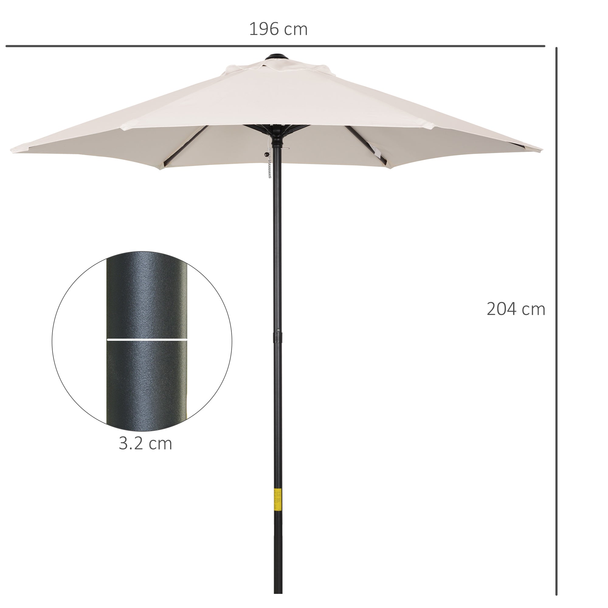 Garden Umbrella 2x2 m with Air Vent, Outdoor Umbrella with 6 Aluminum Ribs and 160 g/㎡ Polyester Cover, for Yard, Terrace, and Balcony, Cream