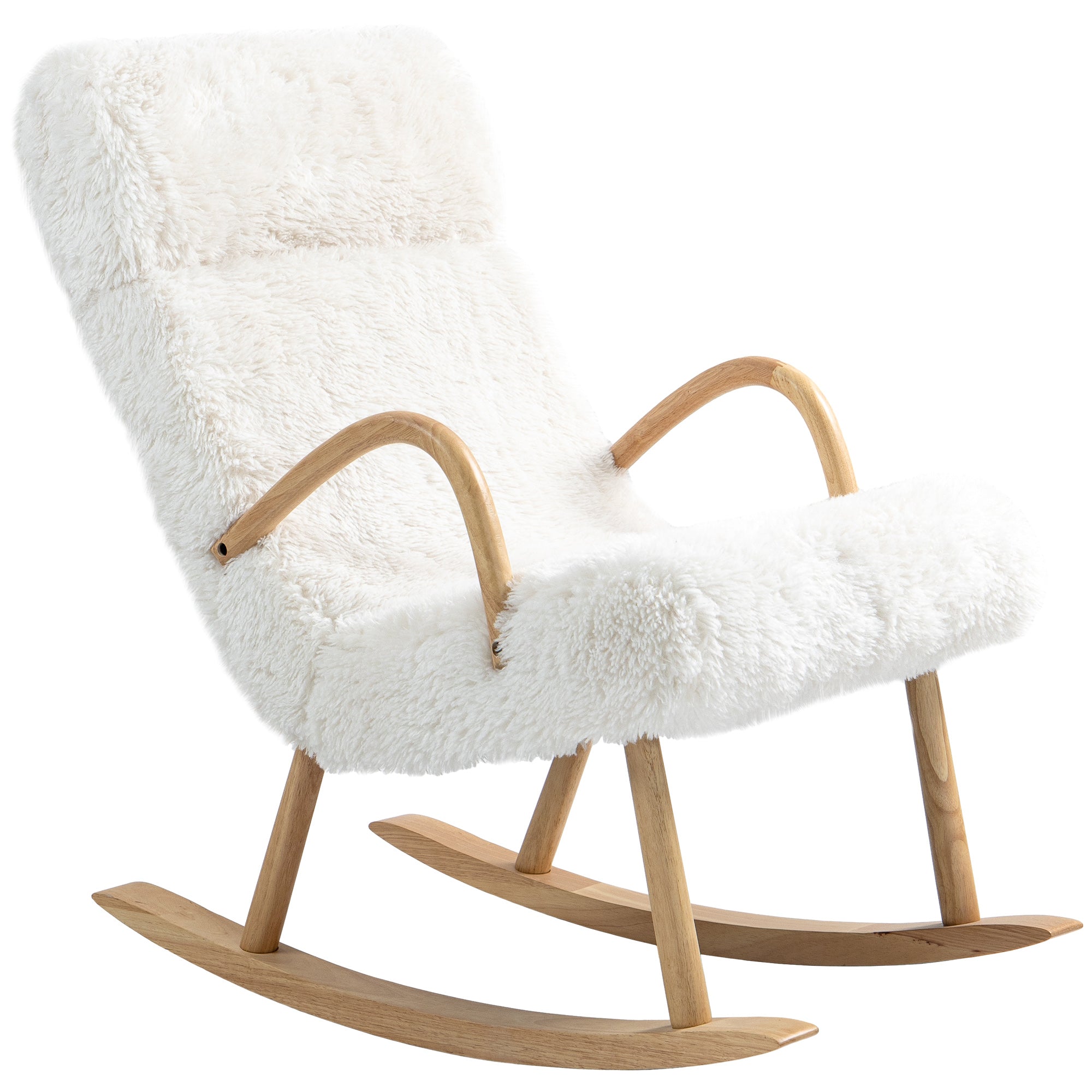 Rocking Chair Rocking Chair Armchair, Nursing Chair with Wool Optic, Rocking Chair up to 120 kg Load Capacity for Bedroom, Living Room, White