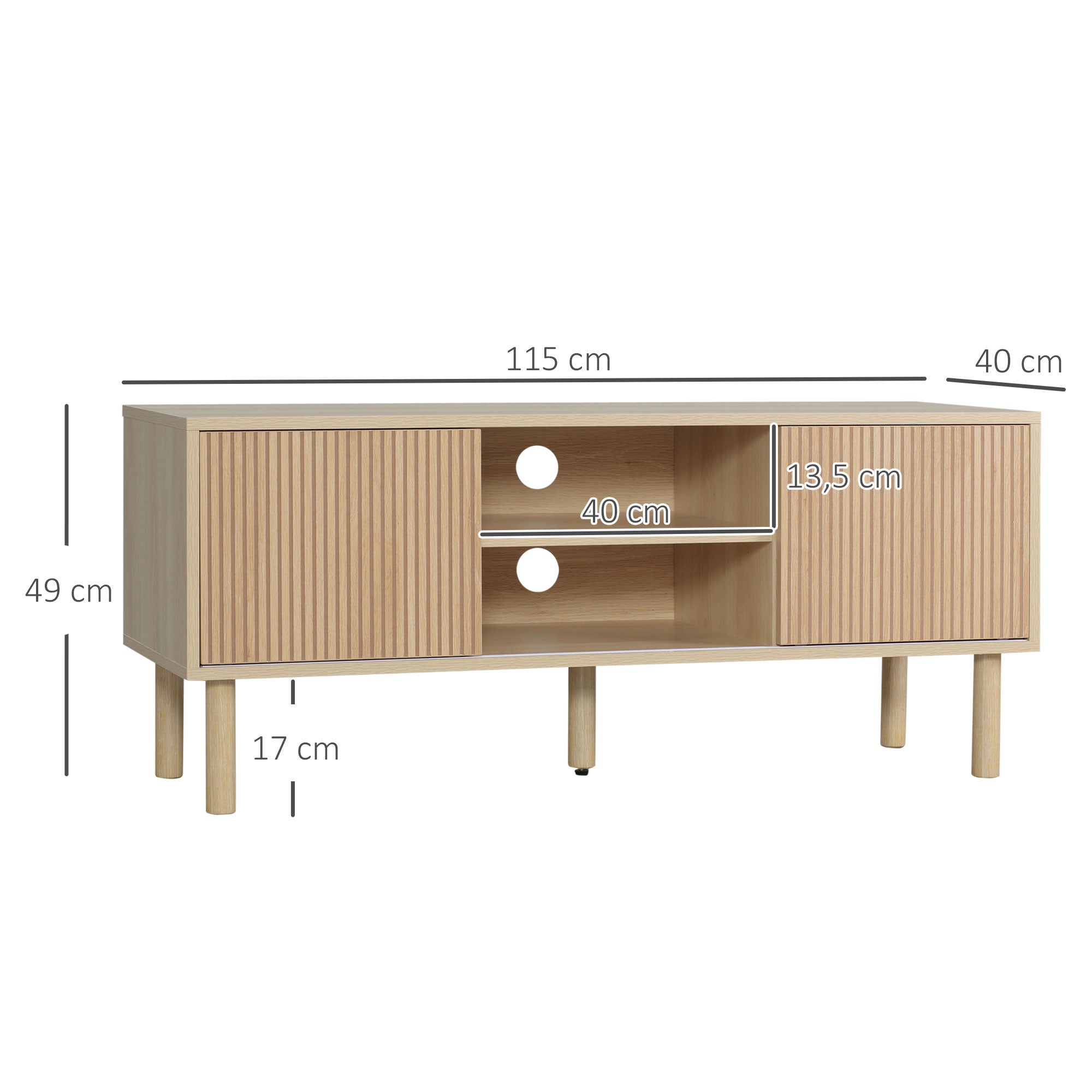TV Stand TV Mount for up to 50-inch TV with 2 Sliding Doors and 2 Shelves with Cable Management - 115 x 40 x 49 cm