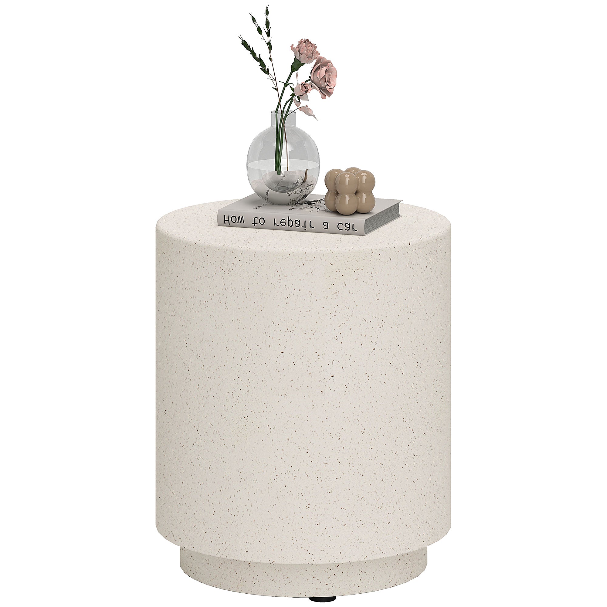 Side Table Living Room Table with Stone Look, Coffee Table, End Table, Coffee Table for Living Room, Garden Ø37 x 43 cm, Cream White