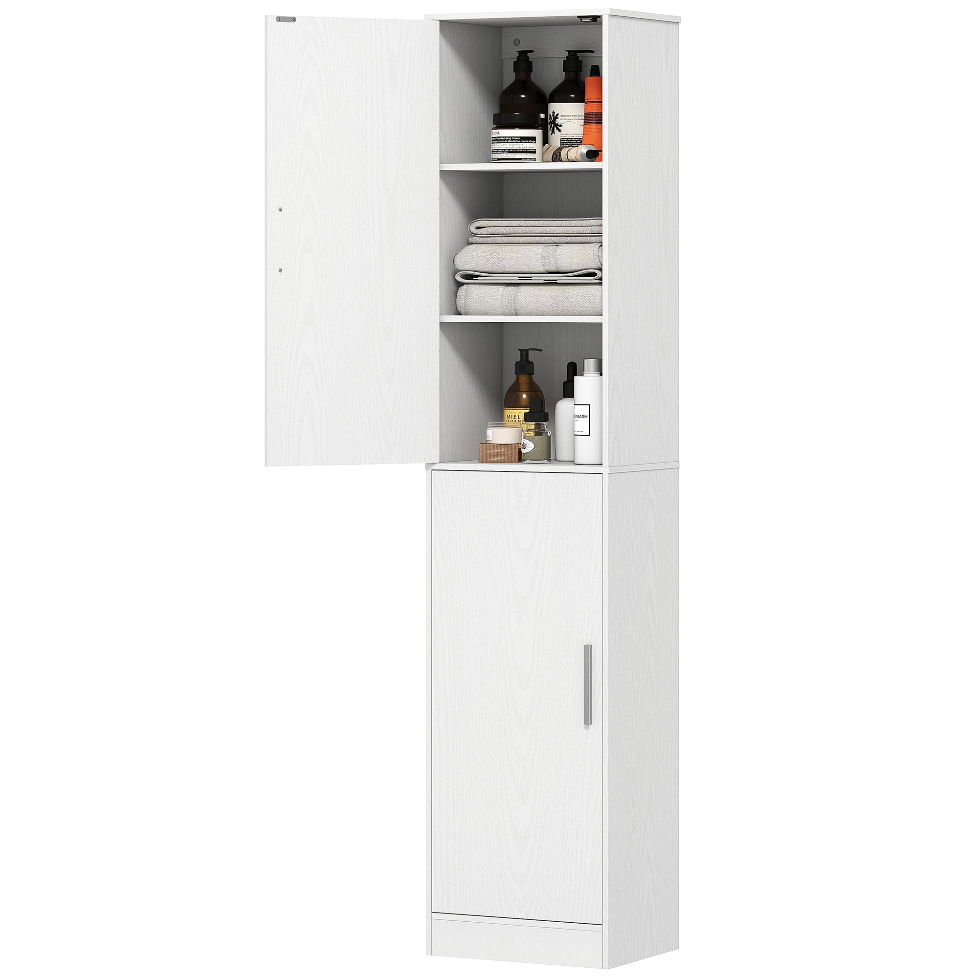 Bathroom Cabinet Tall Narrow Cupboard with 2 Doors, Adjustable Shelves for Bathroom, Living Room 40 x 35 x 180 cm White