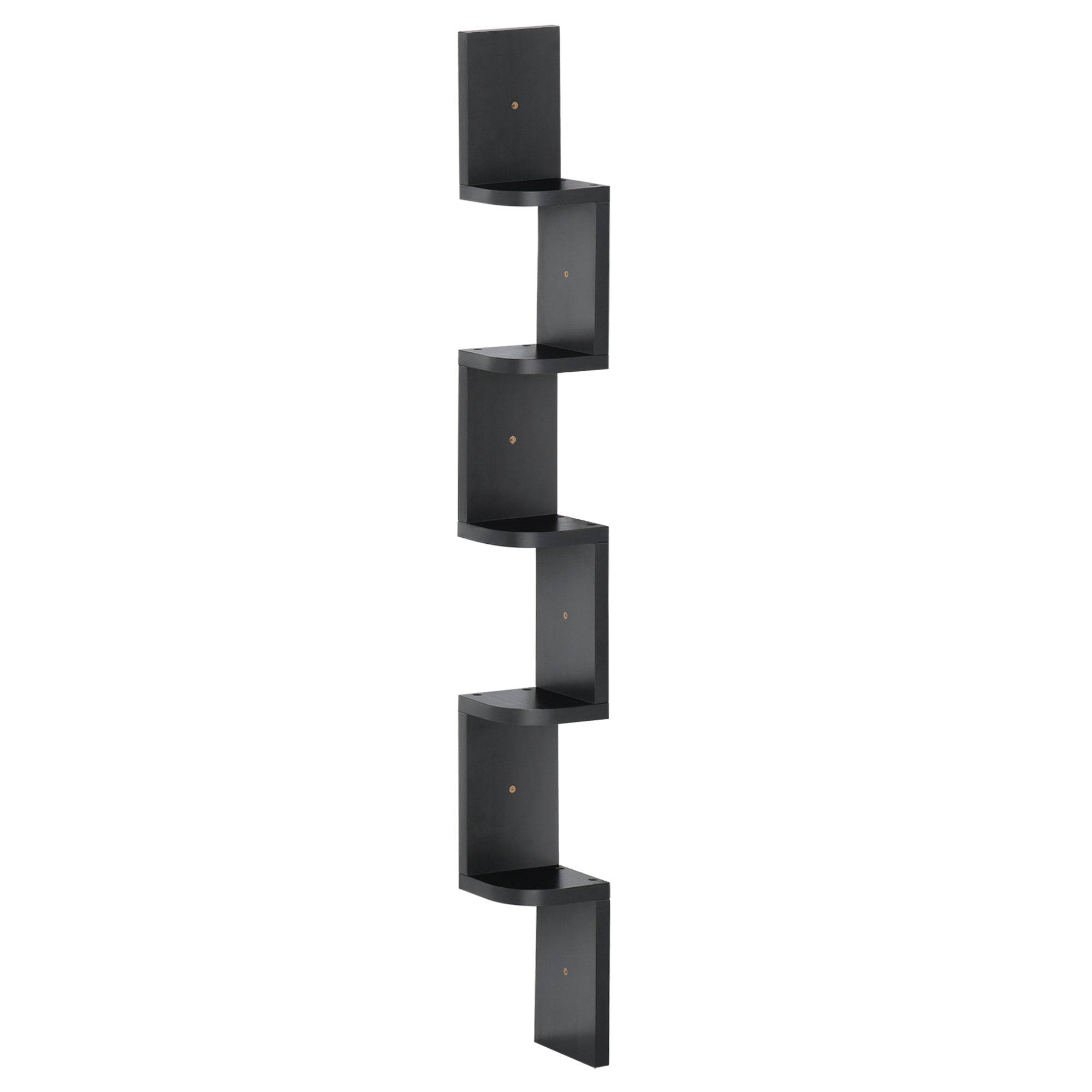 5-Tier Zigzag Wall-Mounted Corner Shelf Height 120 cm Black Wood