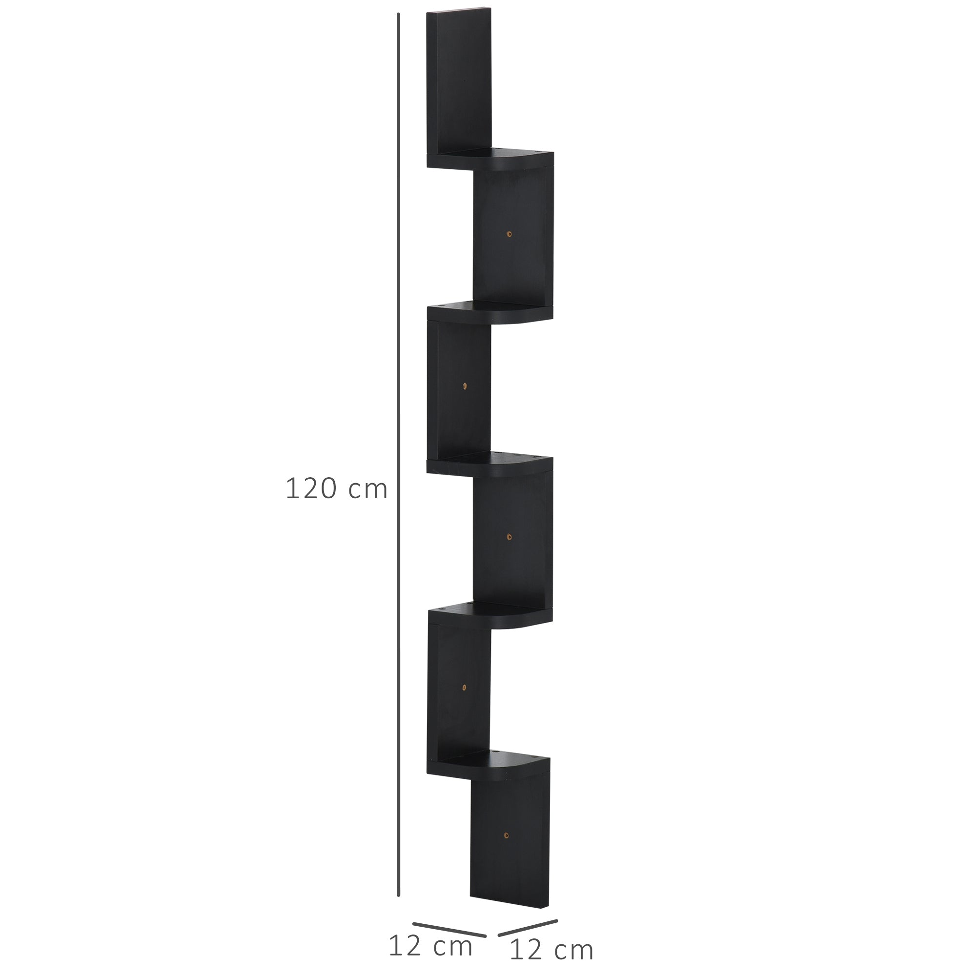 5-Tier Zigzag Wall-Mounted Corner Shelf Height 120 cm Black Wood