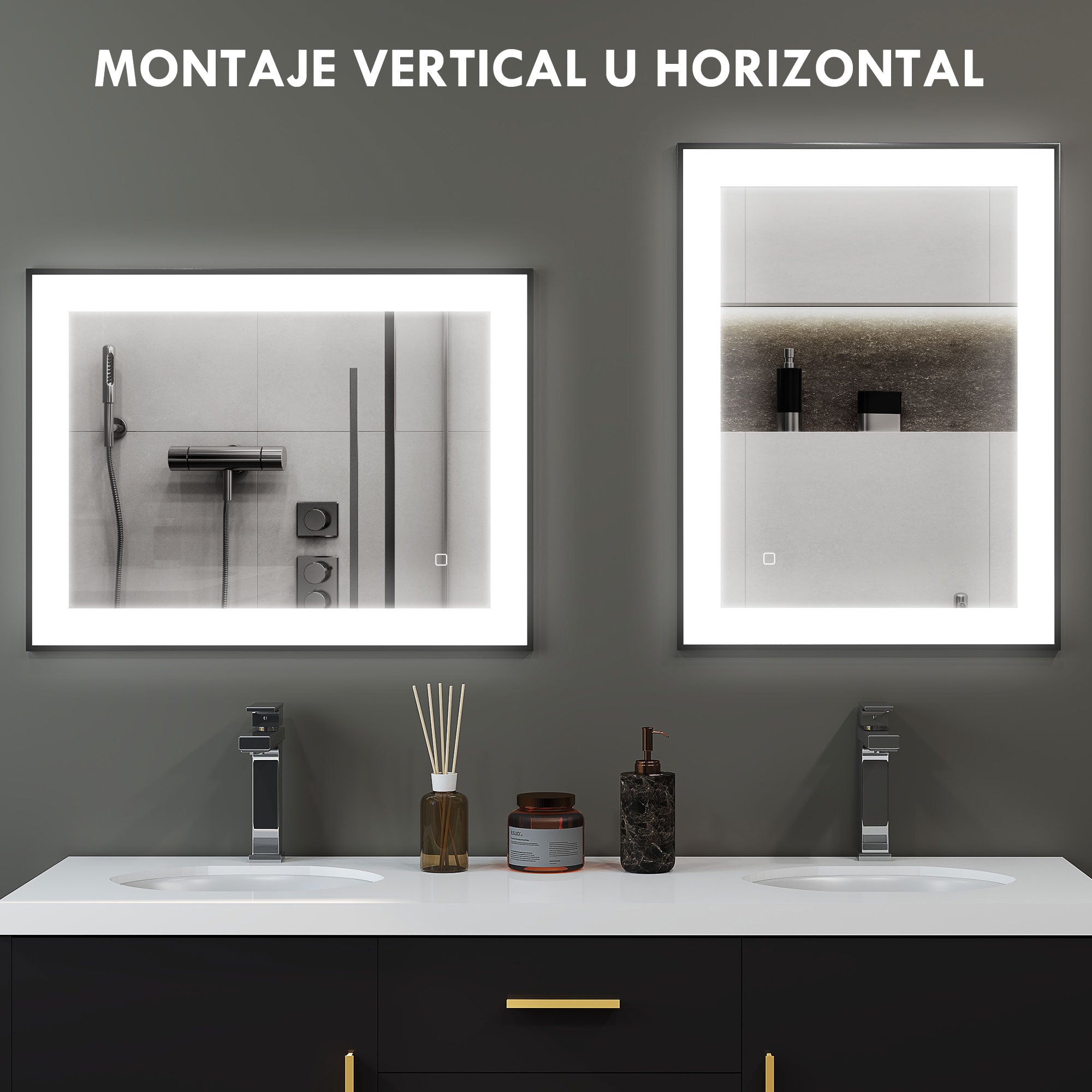 Bathroom Mirror with LED Light 80x60 cm Wall Mirror with 3 Light Colors Anti-fog Function Memory Function Touch Switch Horizontal/Vertical IP44