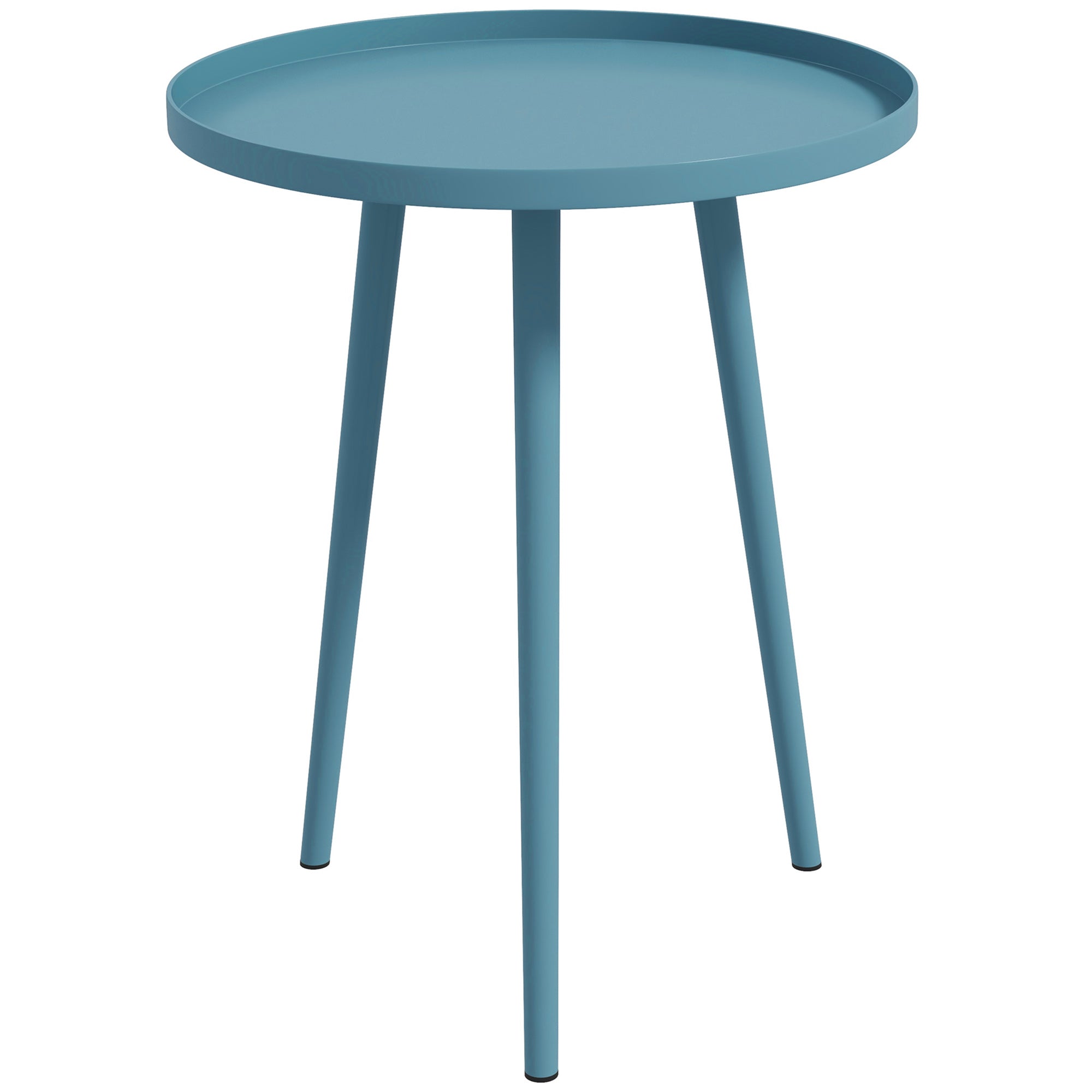 Round Garden Side Table, Outdoor End Table with Rounded Steel Edge, dim. Ø40 x 50H cm blue