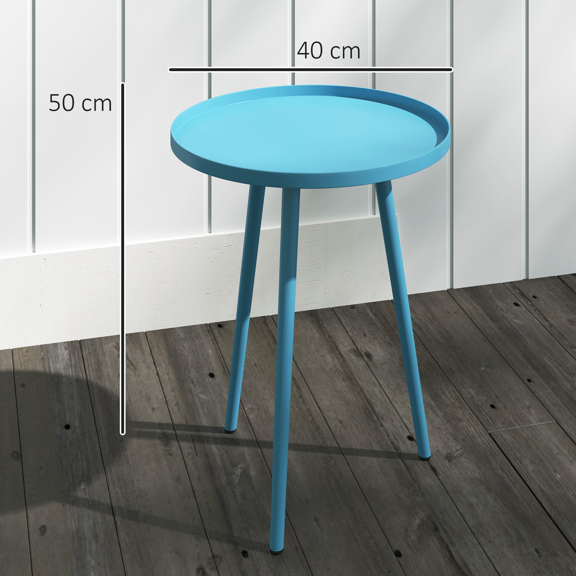 Round Garden Side Table, Outdoor End Table with Rounded Steel Edge, dim. Ø40 x 50H cm blue