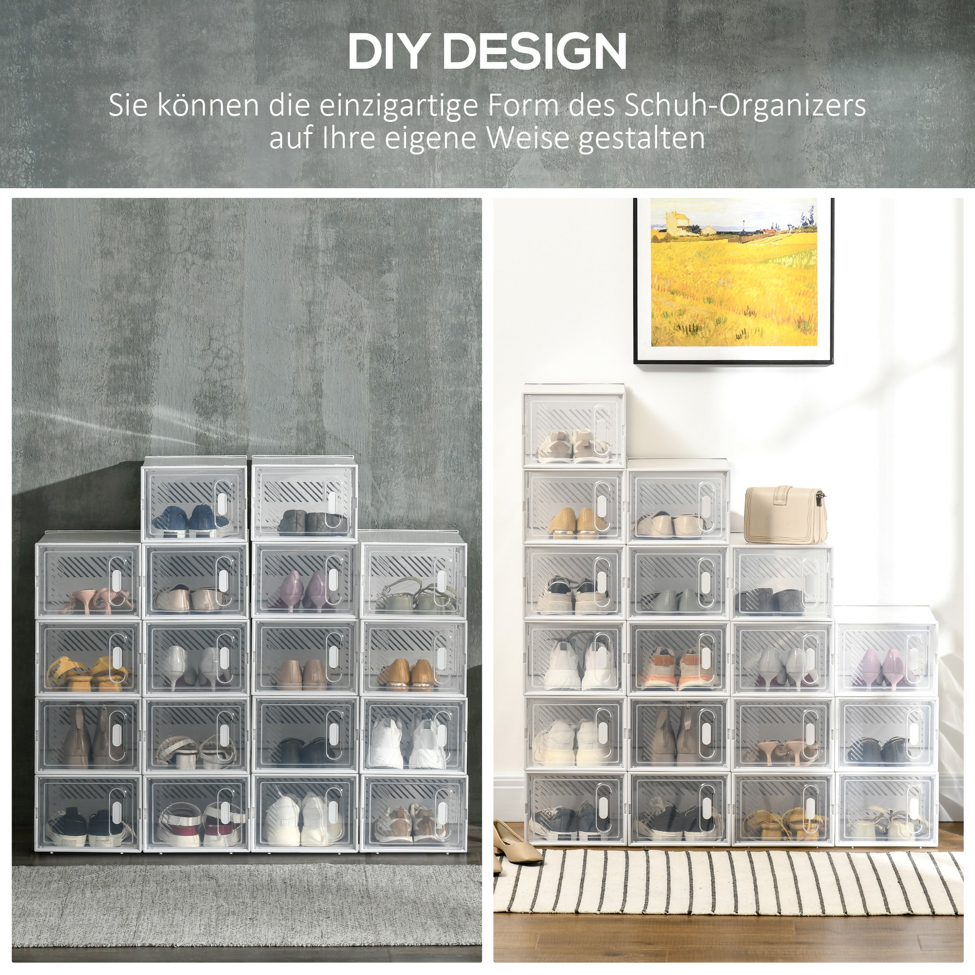 Stackable Shoe Boxes 18 Pieces Shoe Box with Ventilation Openings Shoe Storage Shoe Rack for pumps, ankle boots, up to size 43 Transparent White