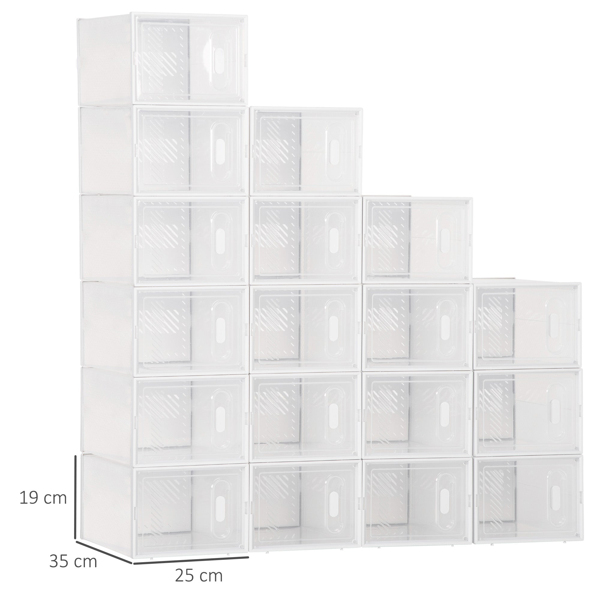 Stackable Shoe Boxes 18 Pieces Shoe Box with Ventilation Openings Shoe Storage Shoe Rack for pumps, ankle boots, up to size 43 Transparent White