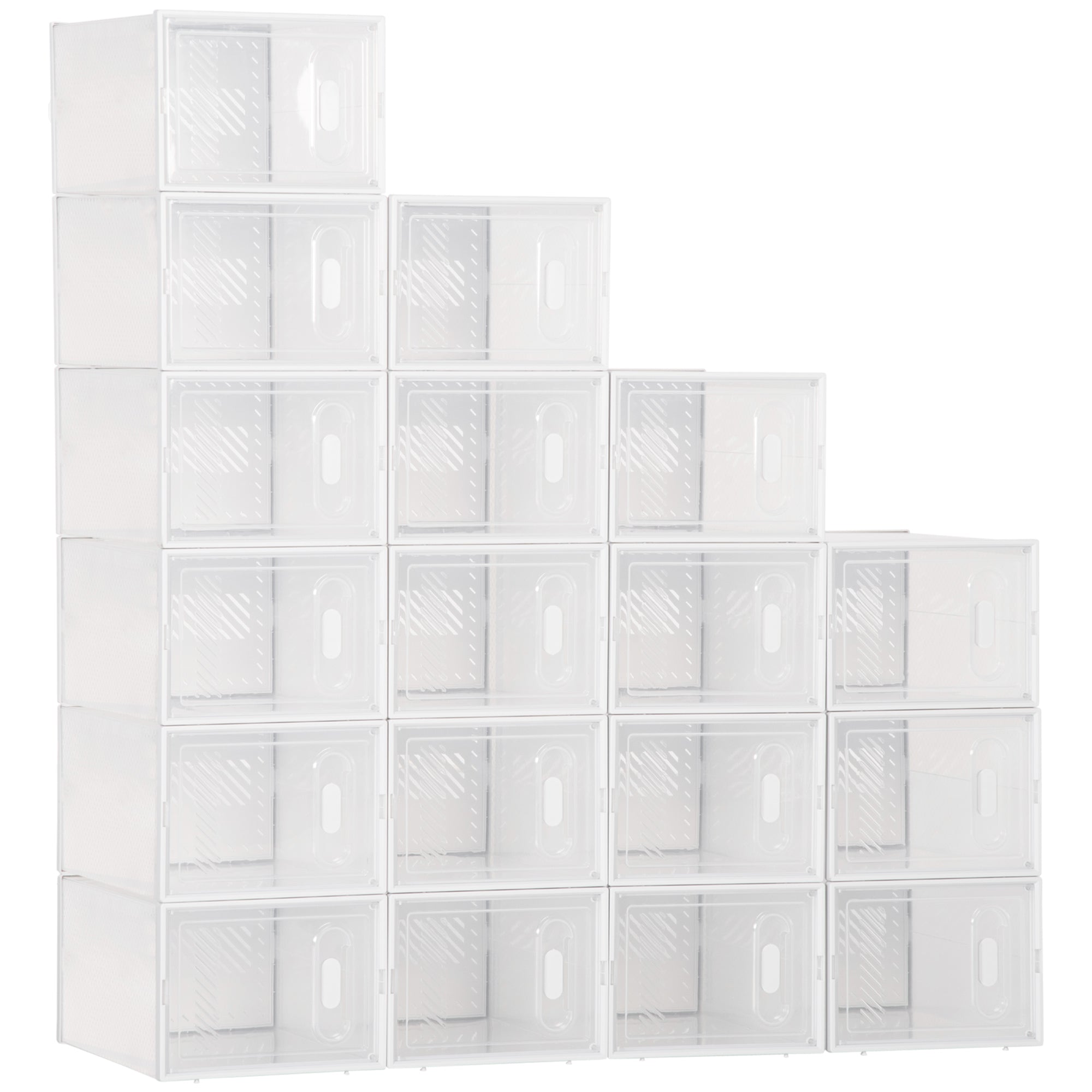 Stackable Shoe Boxes 18 Pieces Shoe Box with Ventilation Openings Shoe Storage Shoe Rack for pumps, ankle boots, up to size 43 Transparent White