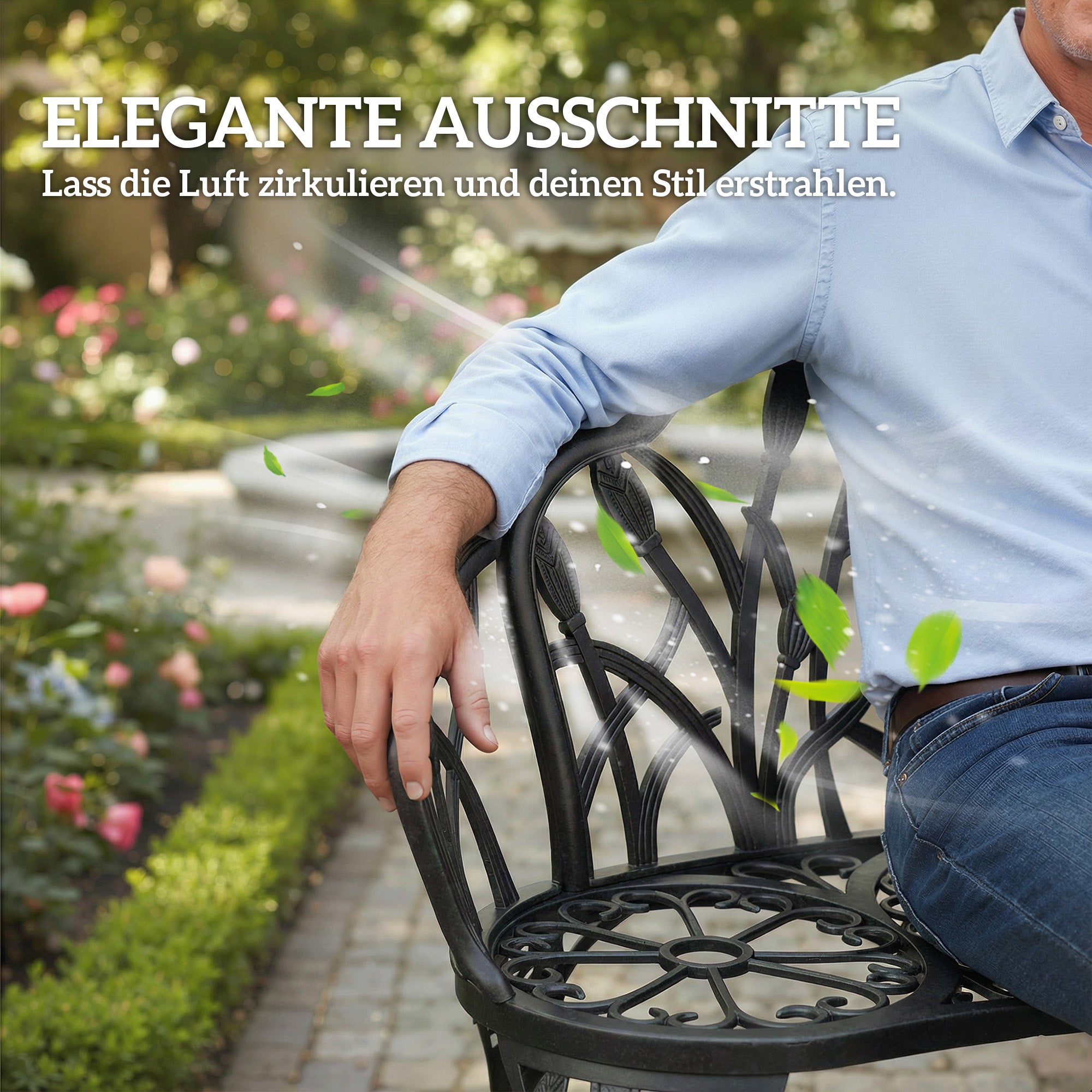 2-Seater Cast Aluminum Weatherproof Outdoor Bench with Tulip Back & Floral Motif, Perforated Balcony Bench up to 240 kg (529 lb) – 99 x 57 x 78 cm (39 x 22.4 x 30.7 in)