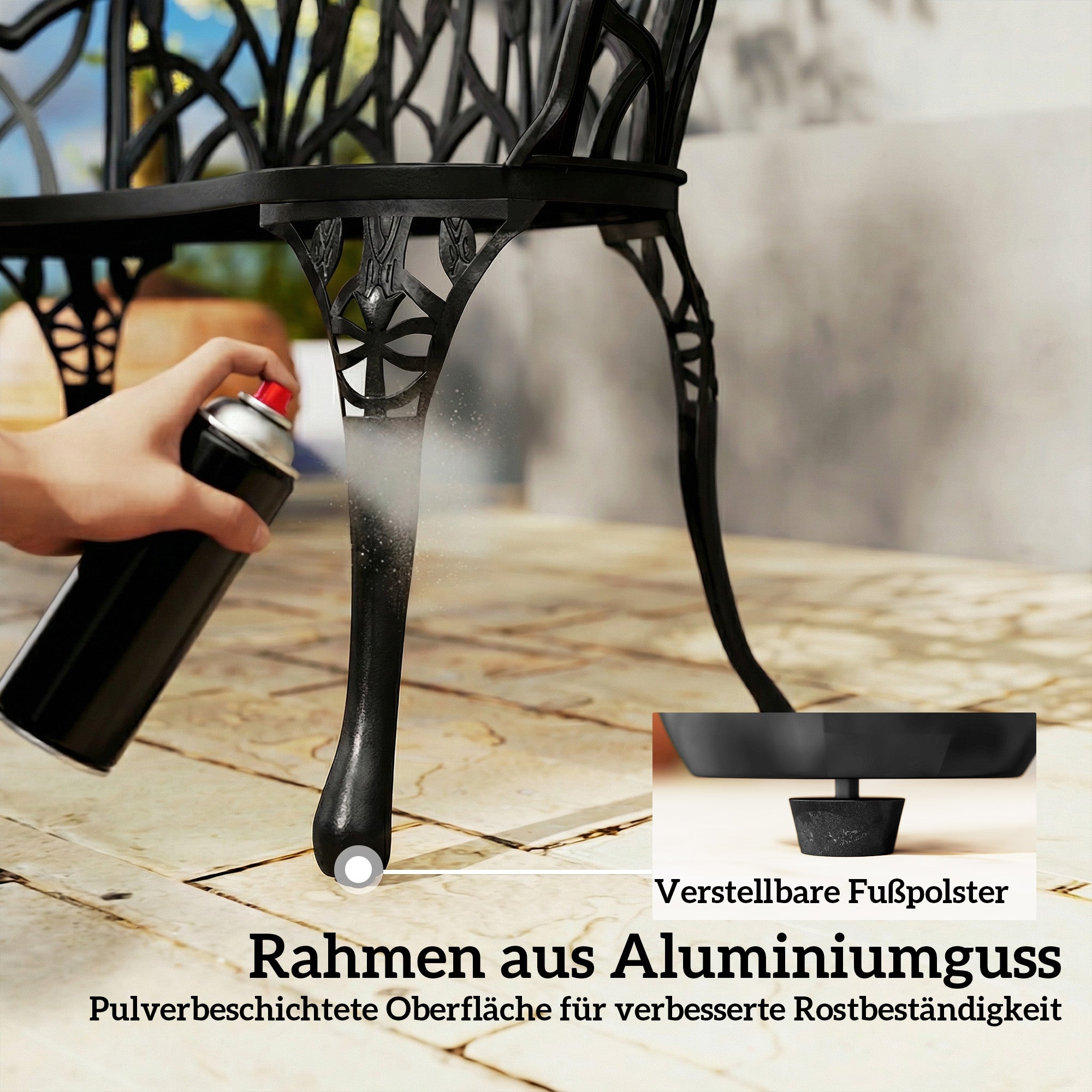 2-Seater Cast Aluminum Weatherproof Outdoor Bench with Tulip Back & Floral Motif, Perforated Balcony Bench up to 240 kg (529 lb) – 99 x 57 x 78 cm (39 x 22.4 x 30.7 in)