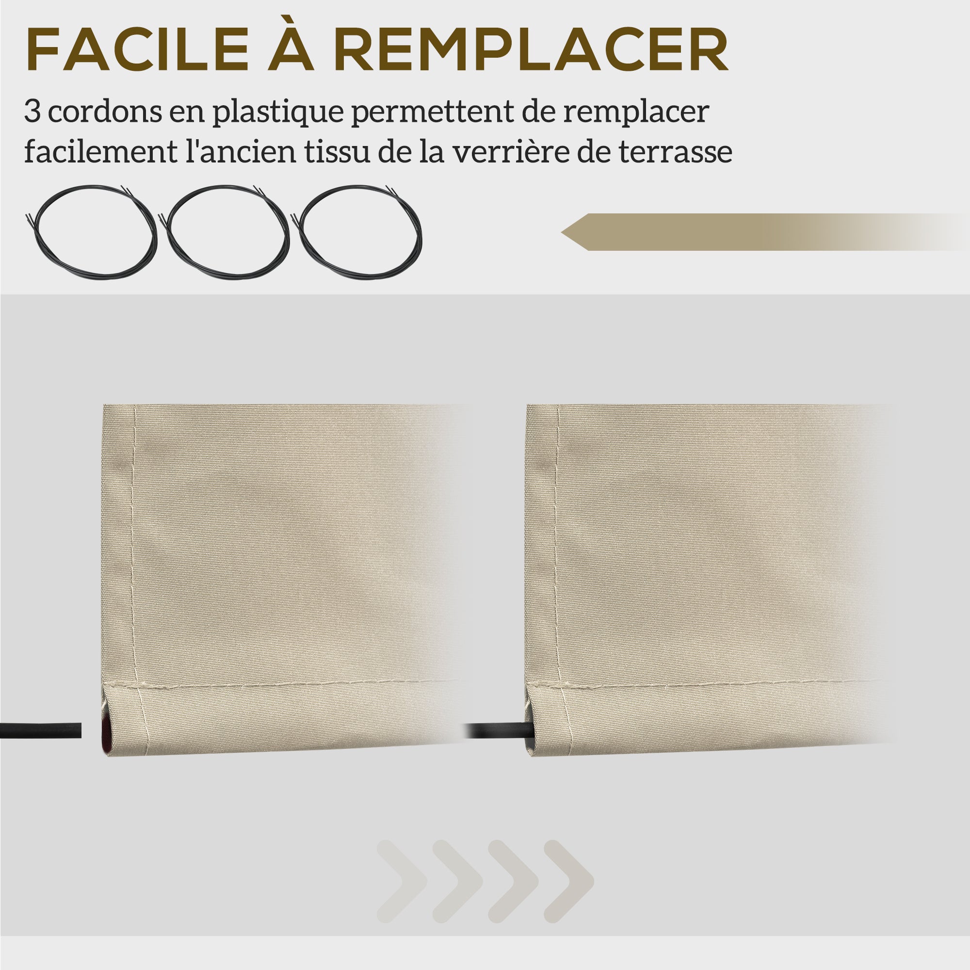 Replacement Canvas Awning - Soft Wave Valance - High Density 280 g/m² Anti-UV Polyester Cream color 2.82L x 2.4W (protrusion) m