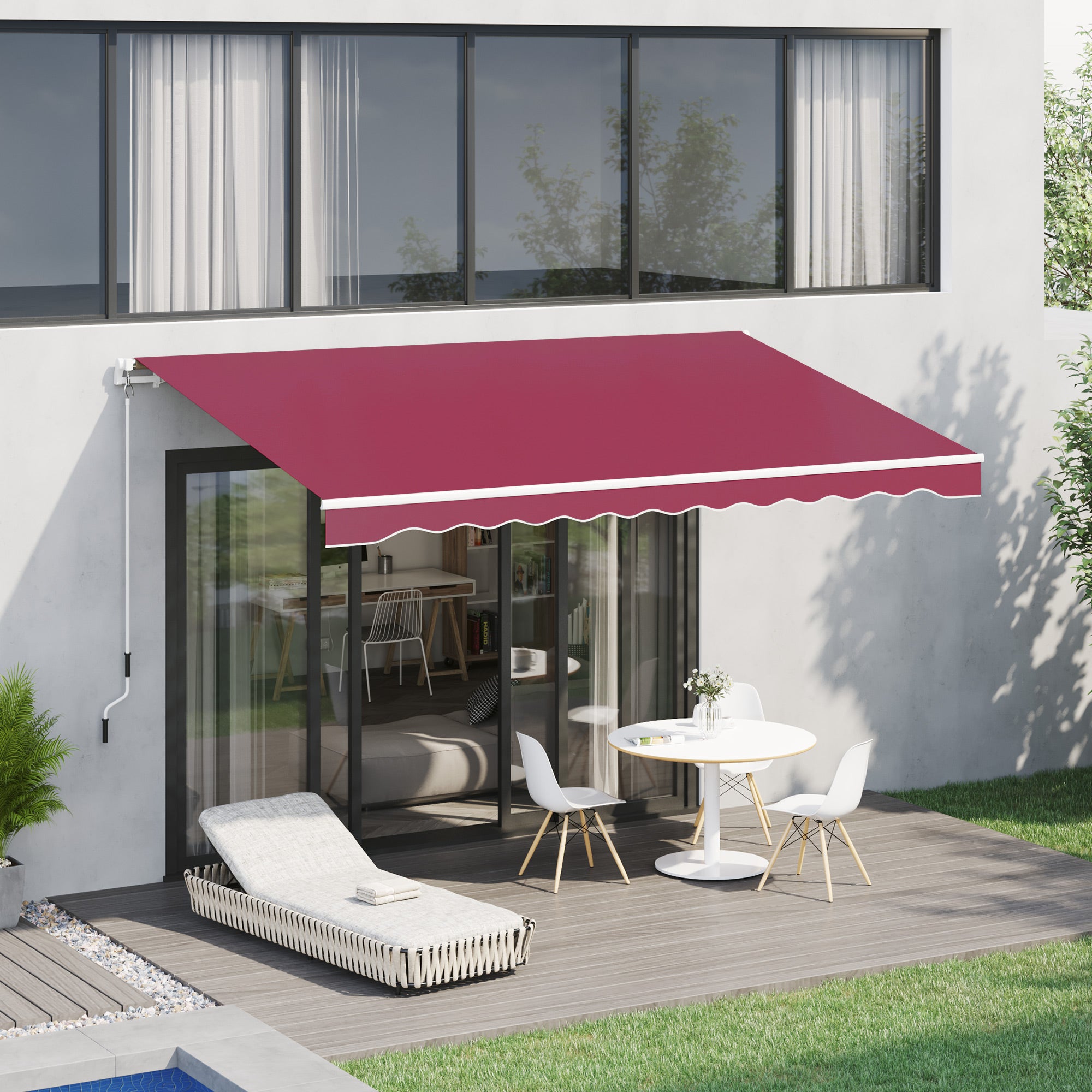 Manual Drop Arm Awning for Doors and Windows, Aluminum and Anti-UV Polyester, 3x2.5m, Dark Red