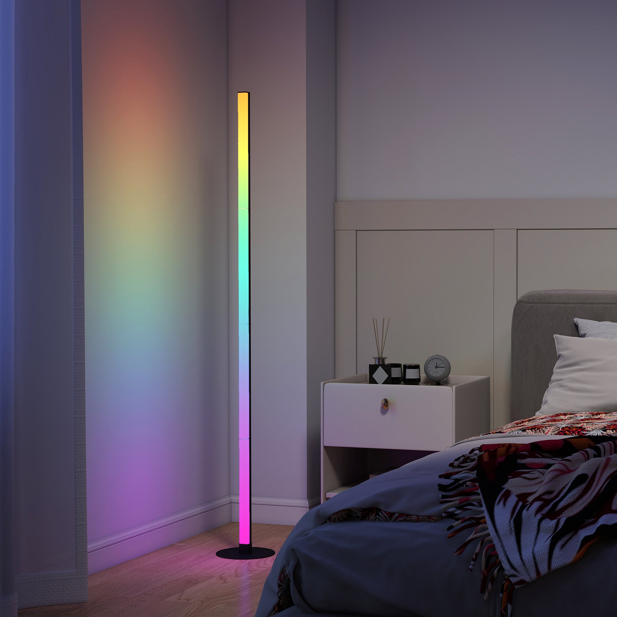 Floor Standing Lamp, RGBIC LED Floor Lamp with APP and Remote Control, Music Sync, 16 Million Colors, Scene Modes and Timer, for Living Room, Bedroom, Playroom, White