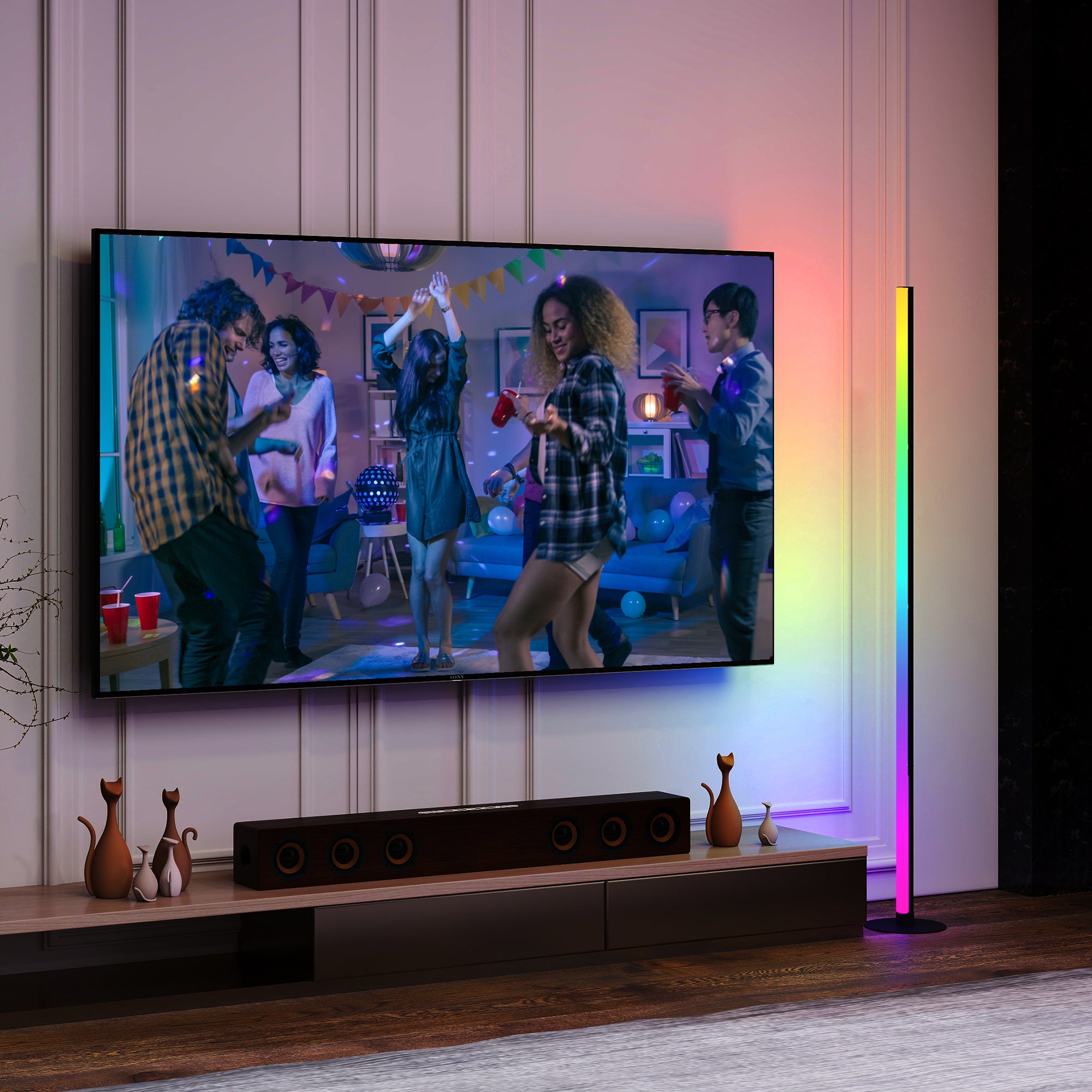 Floor Standing Lamp, RGBIC LED Floor Lamp with APP and Remote Control, Music Sync, 16 Million Colors, Scene Modes and Timer, for Living Room, Bedroom, Playroom, White