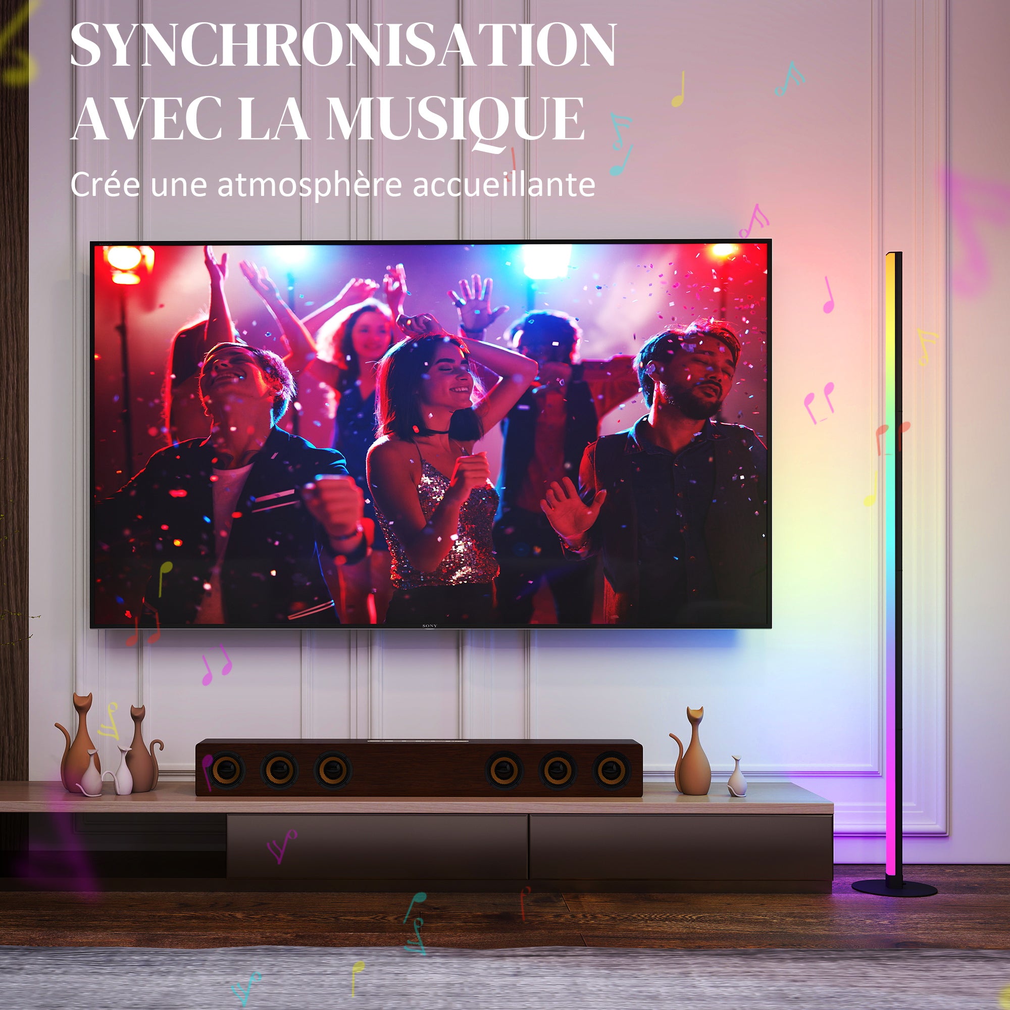 Floor Standing Lamp, RGBIC LED Floor Lamp with APP and Remote Control, Music Sync, 16 Million Colors, Scene Modes and Timer, for Living Room, Bedroom, Playroom, White