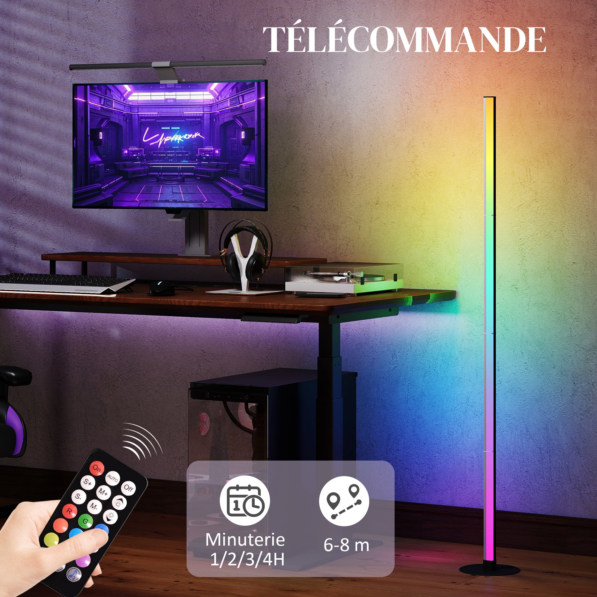 Floor Standing Lamp, RGBIC LED Floor Lamp with APP and Remote Control, Music Sync, 16 Million Colors, Scene Modes and Timer, for Living Room, Bedroom, Playroom, White