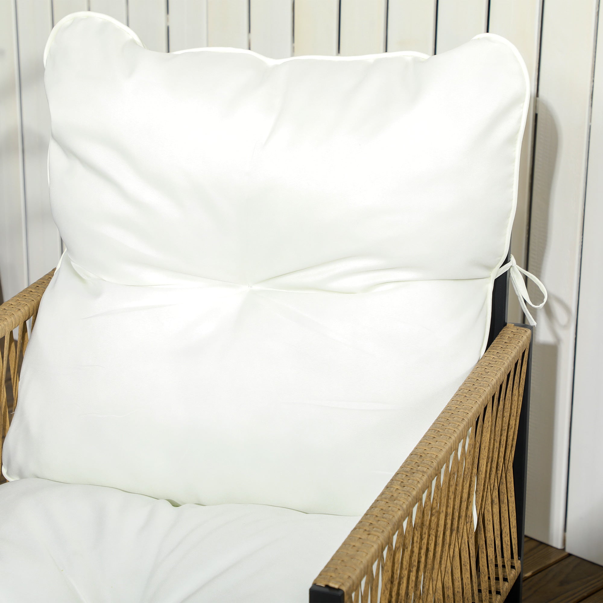 Outdoor Rattan Garden Furniture Set 4-Piece Patio Terrace Furniture with 1 Two-Seater Sofa 2 Armchairs Cushions and 1 Glass Top Coffee Table Cream