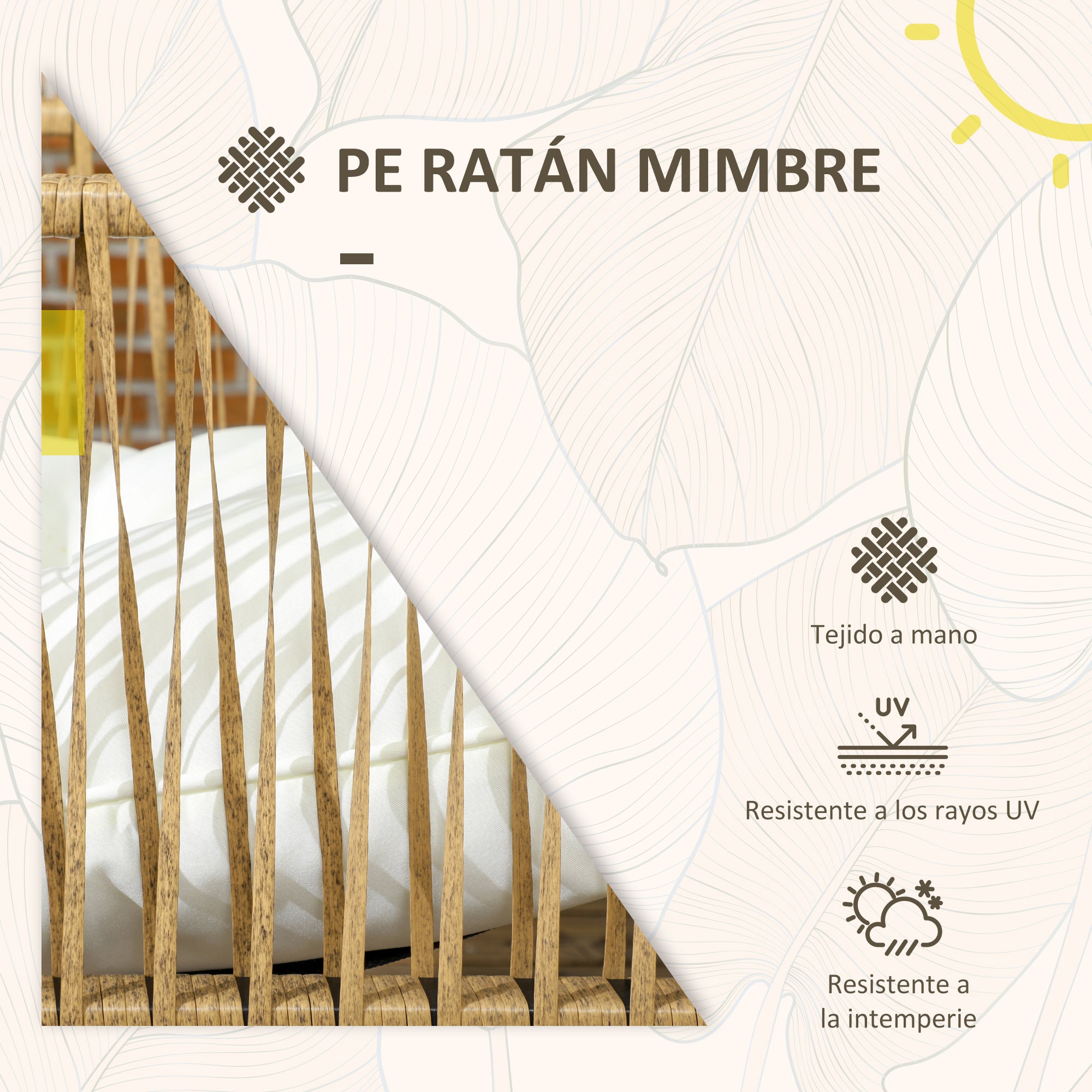 Outdoor Rattan Garden Furniture Set 4-Piece Patio Terrace Furniture with 1 Two-Seater Sofa 2 Armchairs Cushions and 1 Glass Top Coffee Table Cream