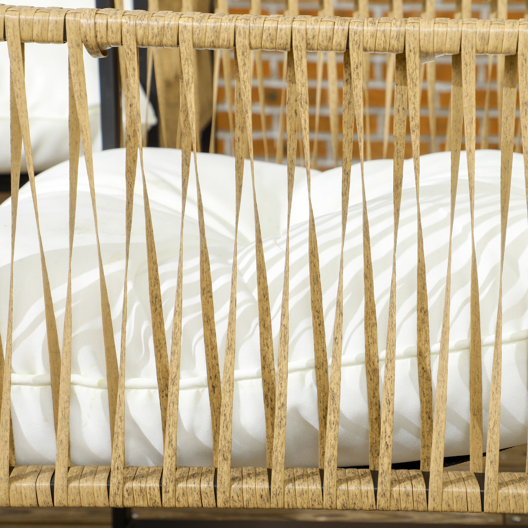 Outdoor Rattan Garden Furniture Set 4-Piece Patio Terrace Furniture with 1 Two-Seater Sofa 2 Armchairs Cushions and 1 Glass Top Coffee Table Cream