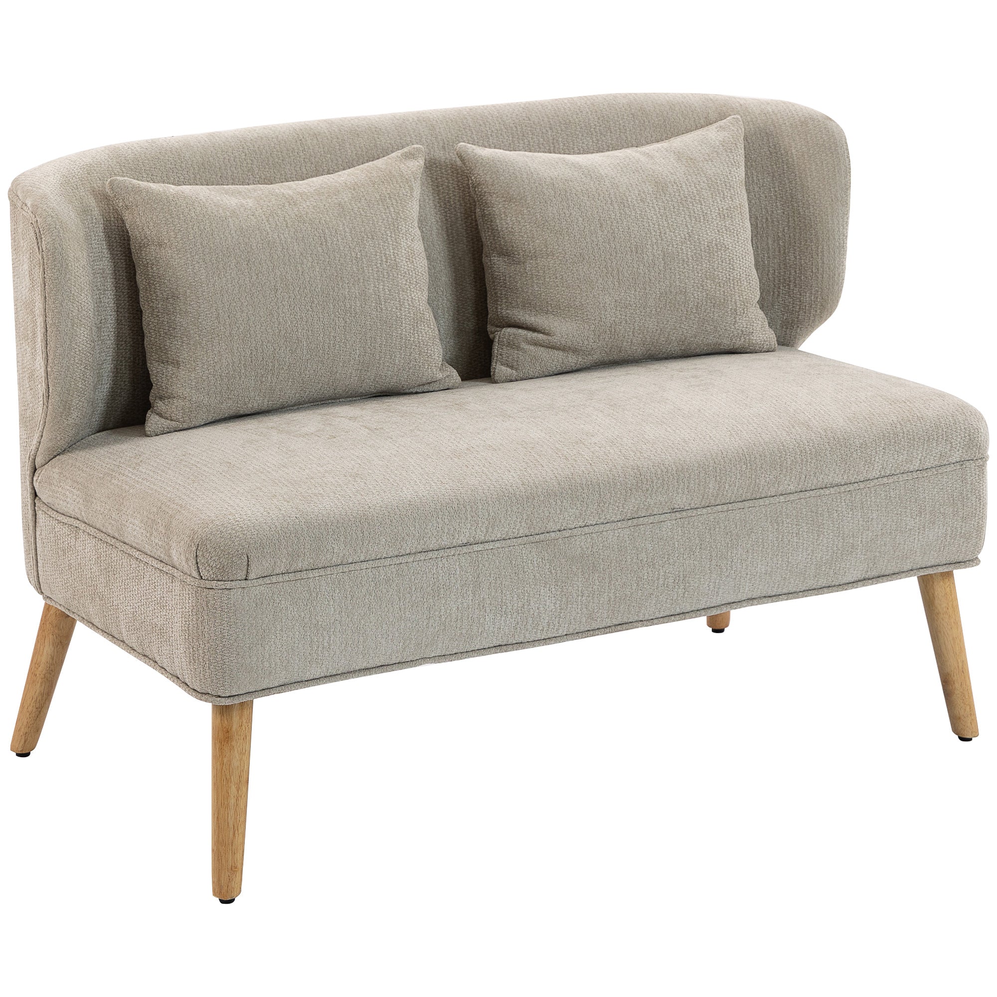 2-Seater Sofa — Compact Wingback Loveseat with Thick Padded Chenille Upholstery & Rubberwood Legs, Beige